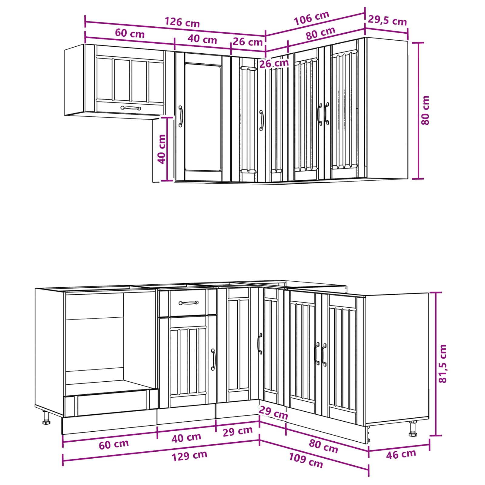 Kitchen Unit LUCCA 8 pcs Black Engineered Wood