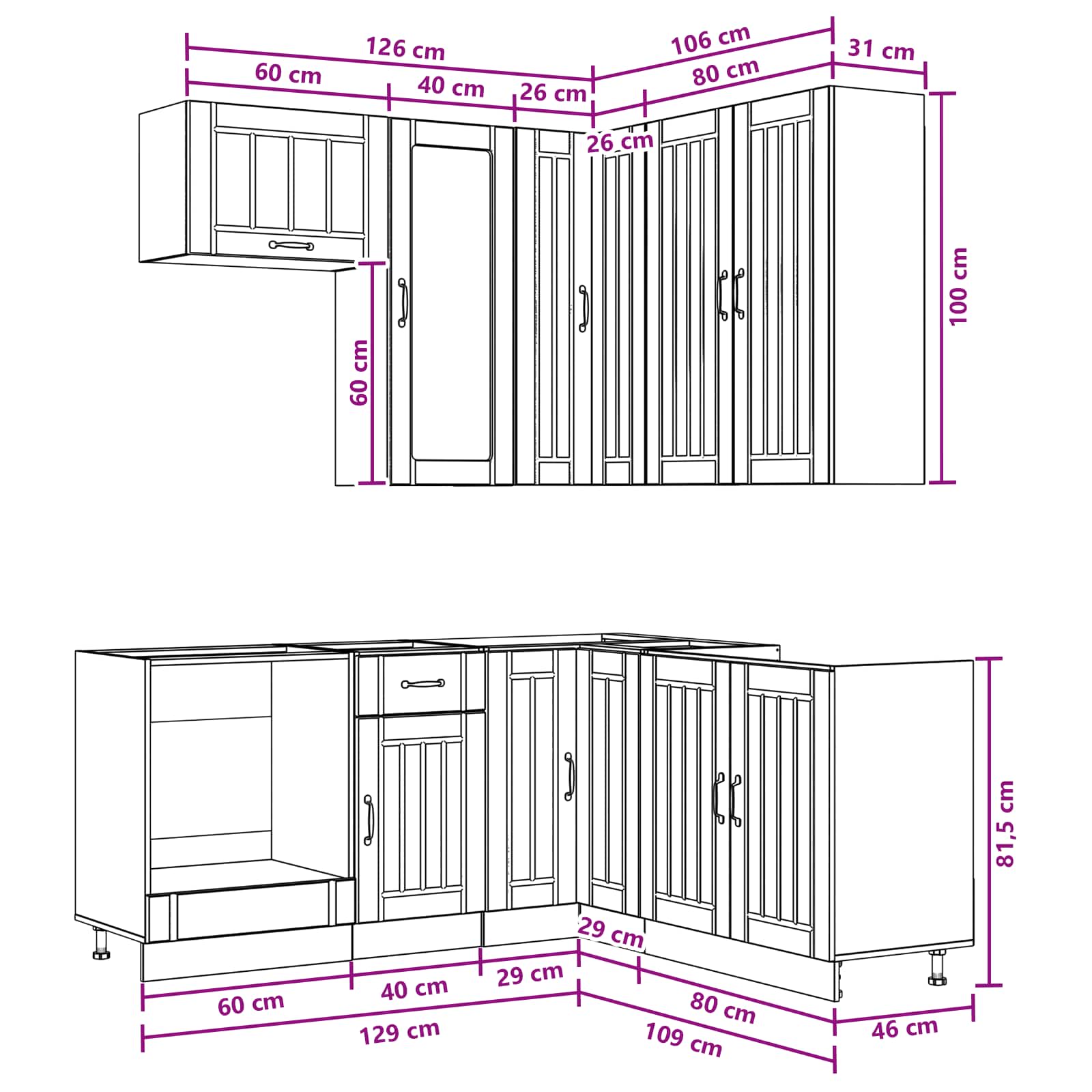 Kitchen Unit LUCCA 8 pcs White Engineered Wood