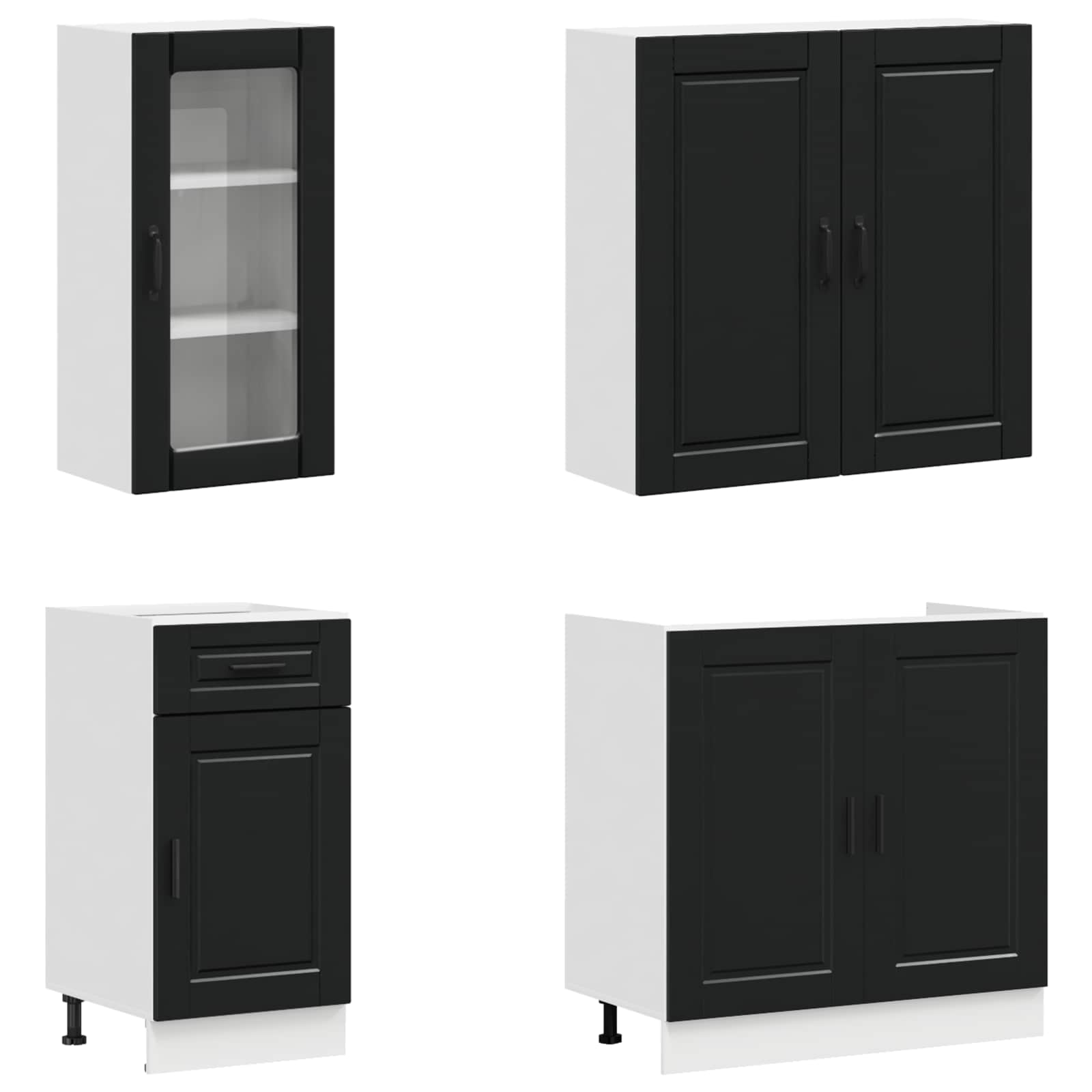Kitchen Unit PORTO 8 pcs Black Engineered Wood