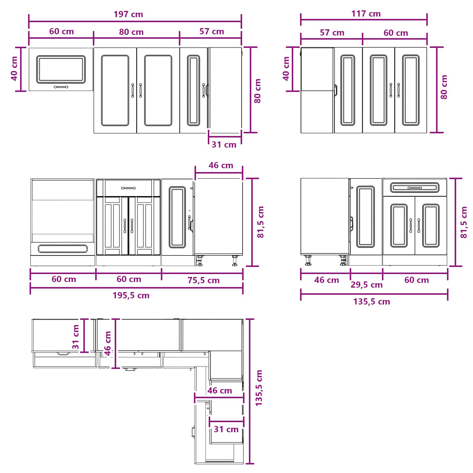 Kitchen Unit KALMAR 8 pcs Black Engineered Wood