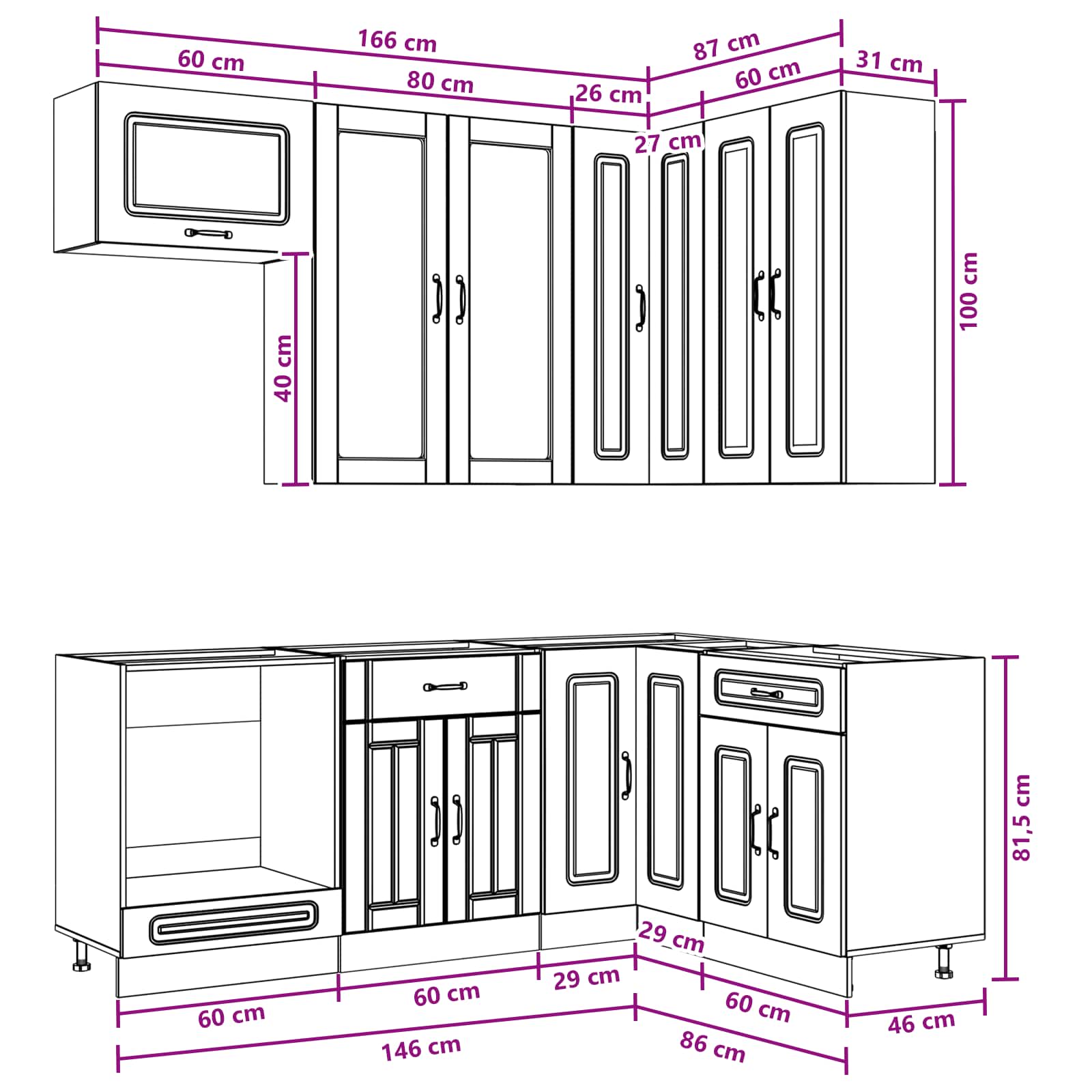 Kitchen Unit KALMAR 8 pcs Black Engineered Wood
