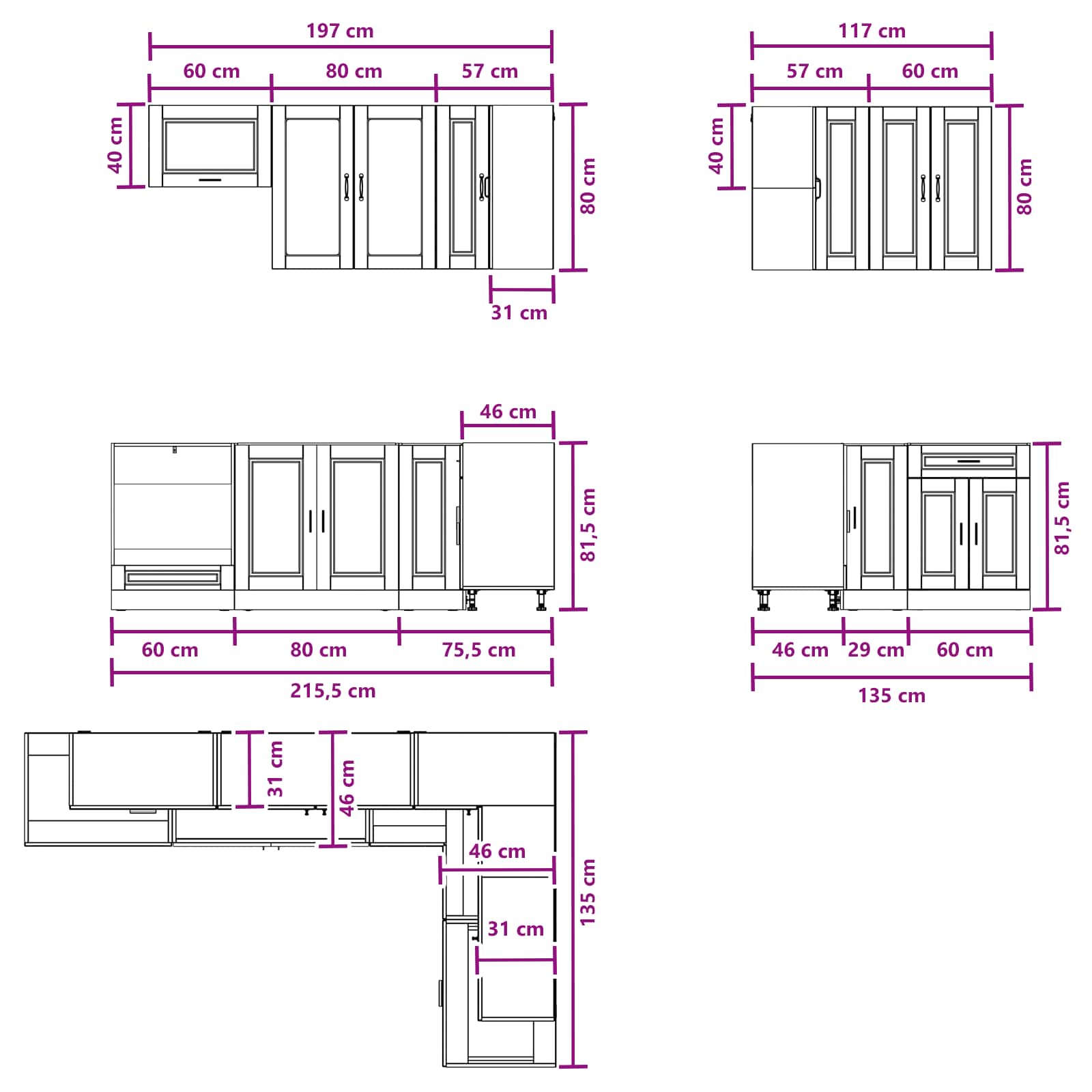 Kitchen Unit PORTO 8 pcs High Gloss White Engineered Wood