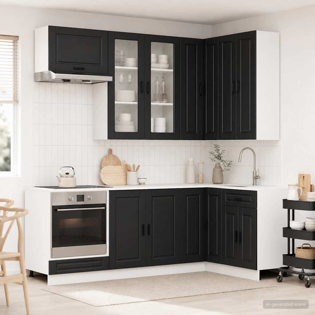 Kitchen Unit PORTO 8 pcs Black Engineered Wood