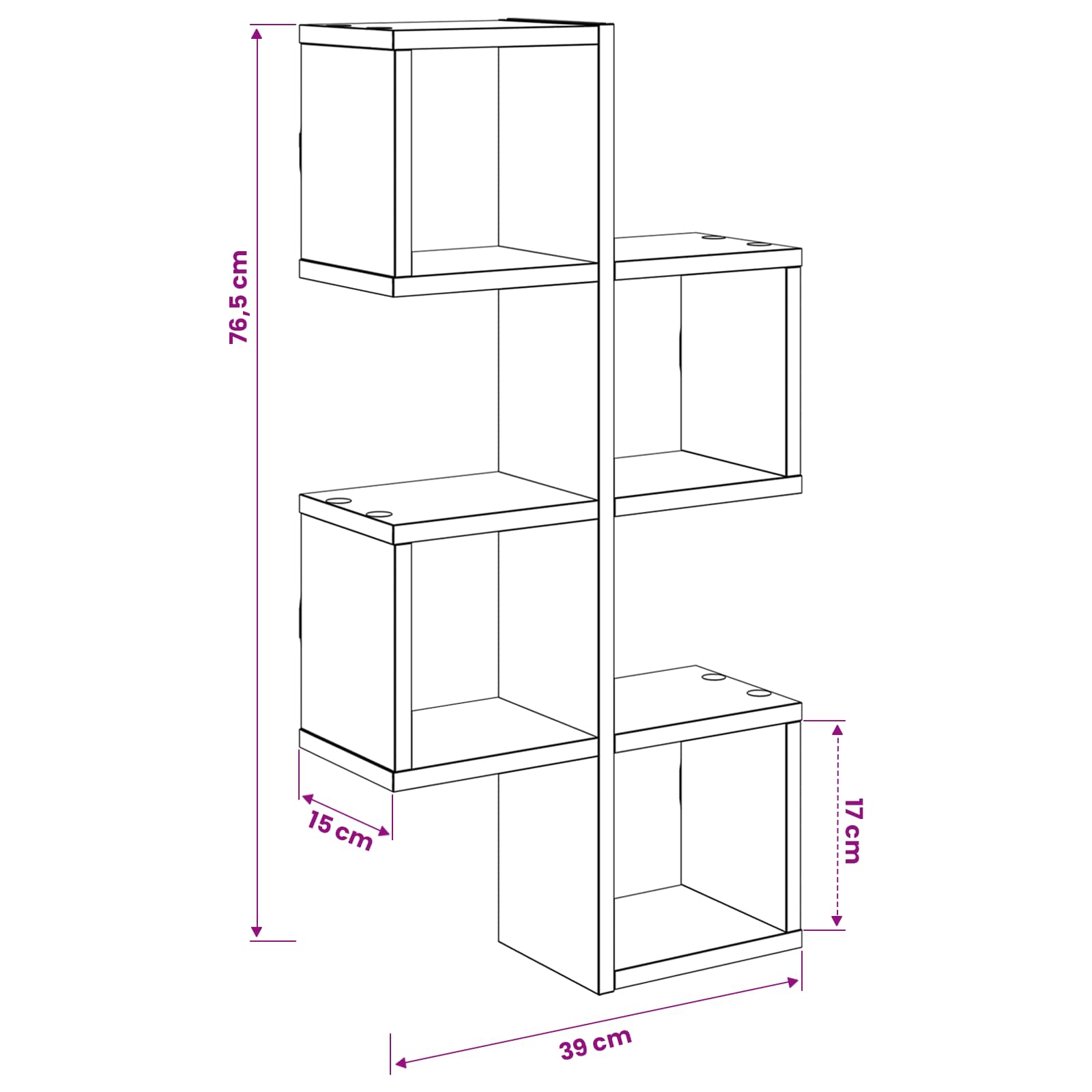 Wall Shelf Wall-Mounted White 39 x 15 x 76 cm Engineered Wood