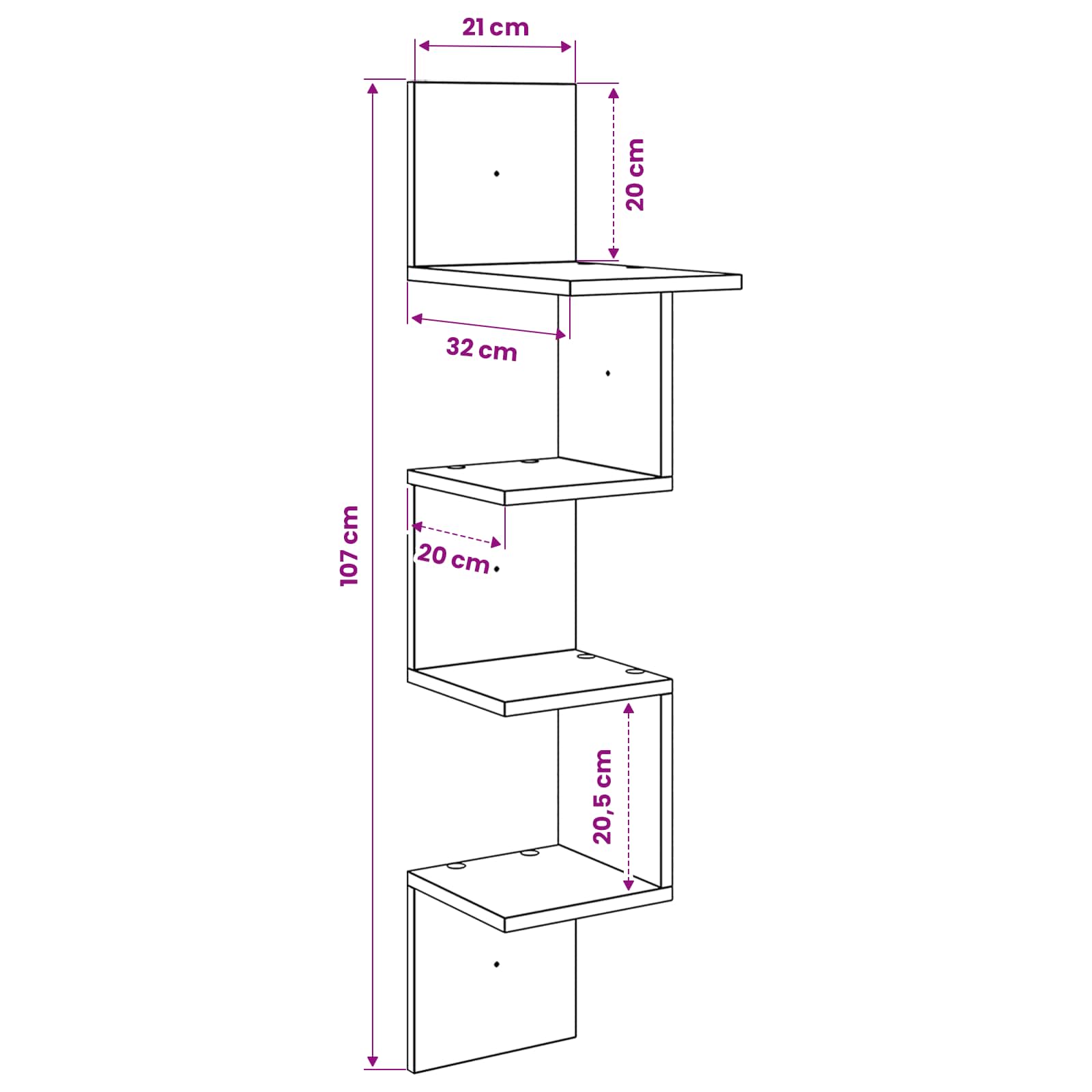 Wall Shelf Wall-Mounted Brown 32 x 21 x 107 cm Engineered Wood