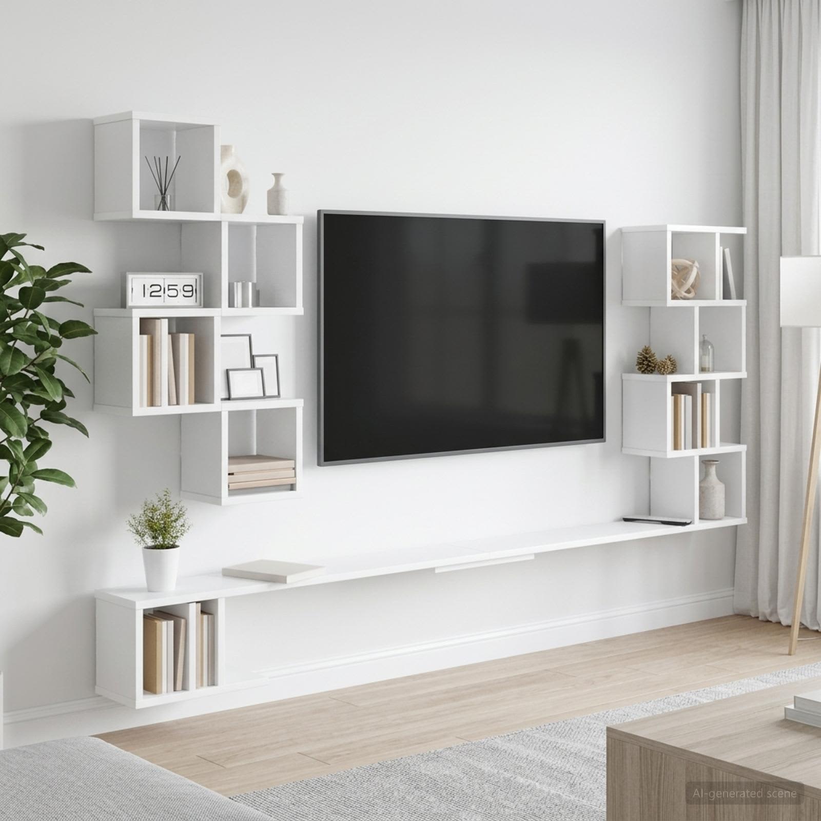 Wall-Mounted TV Shelf White 200 x 15 x 94 cm Engineered Wood