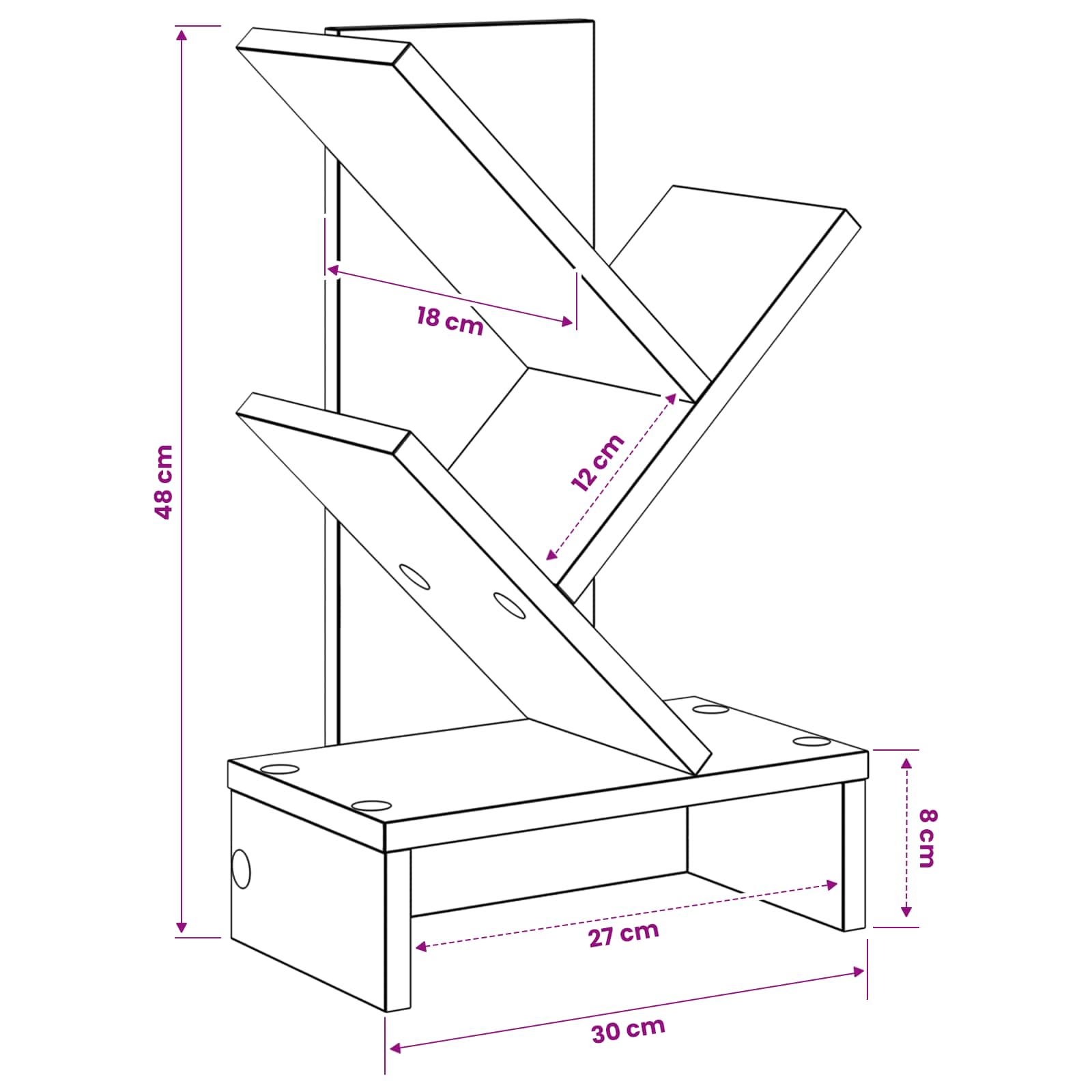 Tree Bookshelf 3-Tier 30 x 18 x 48 cm Engineered Wood White