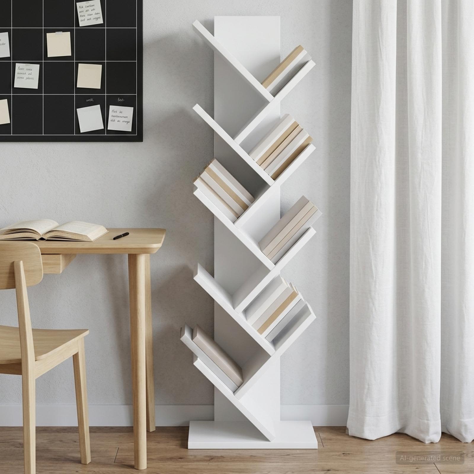 Tree Bookshelf 6-Tier 30 x 18 x 100 cm Engineered Wood White