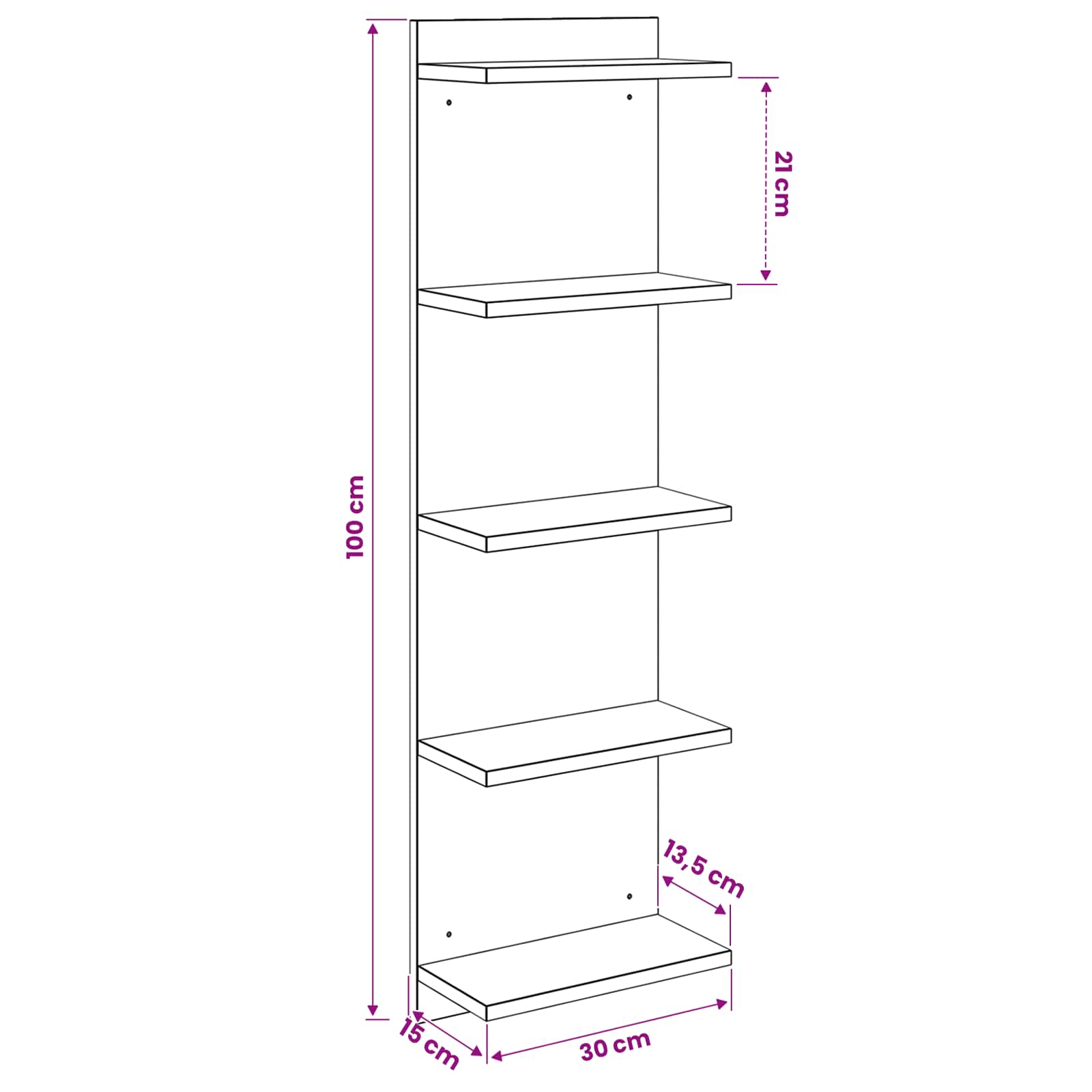 Wall Shelf 2 pcs White 30 x 15 x 100 cm Engineered Wood