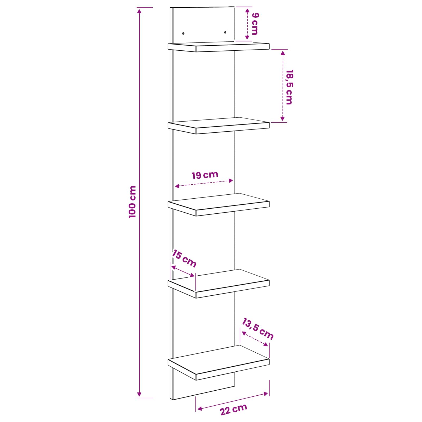 Wall Shelf White 22 x 15 x 100 cm Engineered Wood