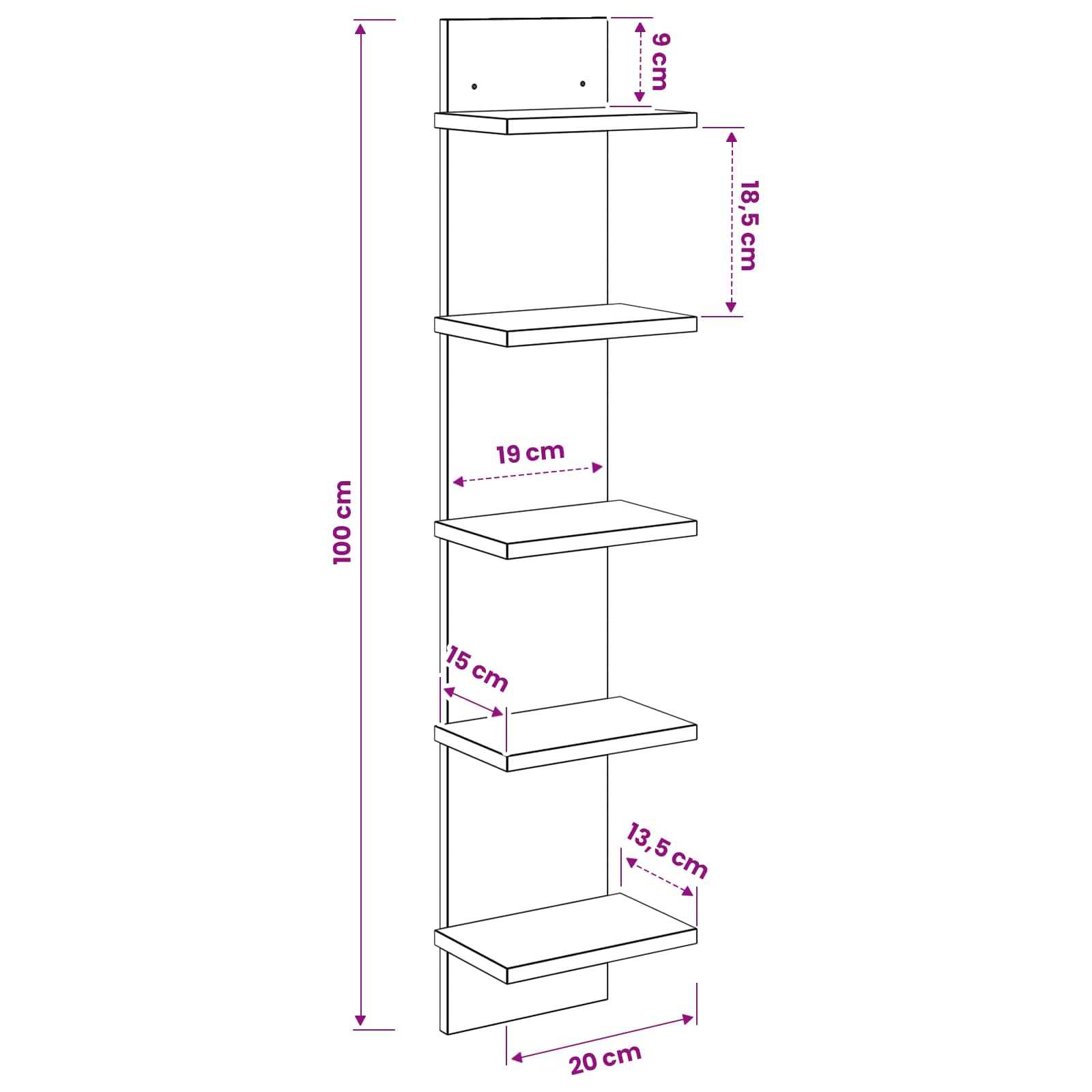 Wall Shelf 2 pcs White 22 x 15 x 100 cm Engineered Wood