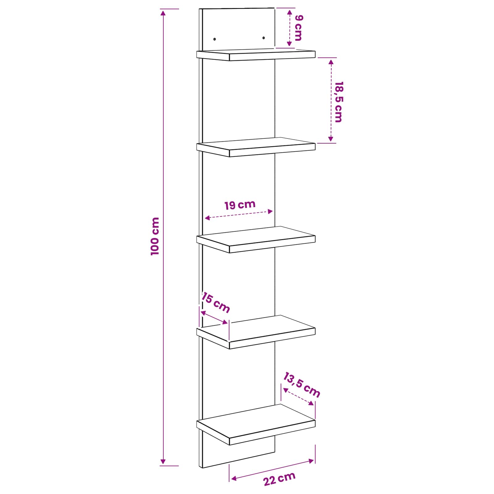 Wall Shelf Sonoma Oak 22 x 15 x 100 cm Engineered Wood