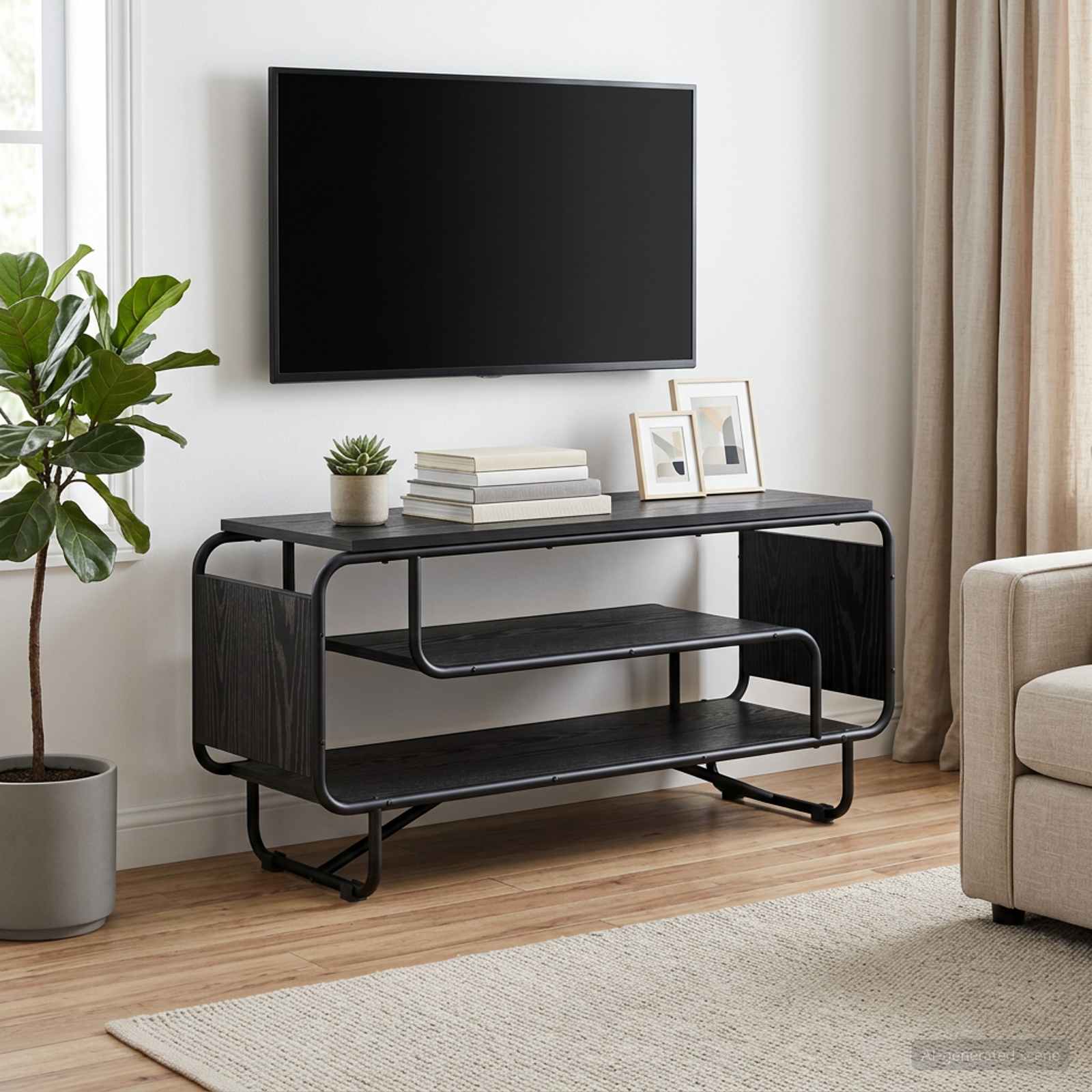 TV Stand 98 x 36 x 45 cm Black Oak Engineered Wood