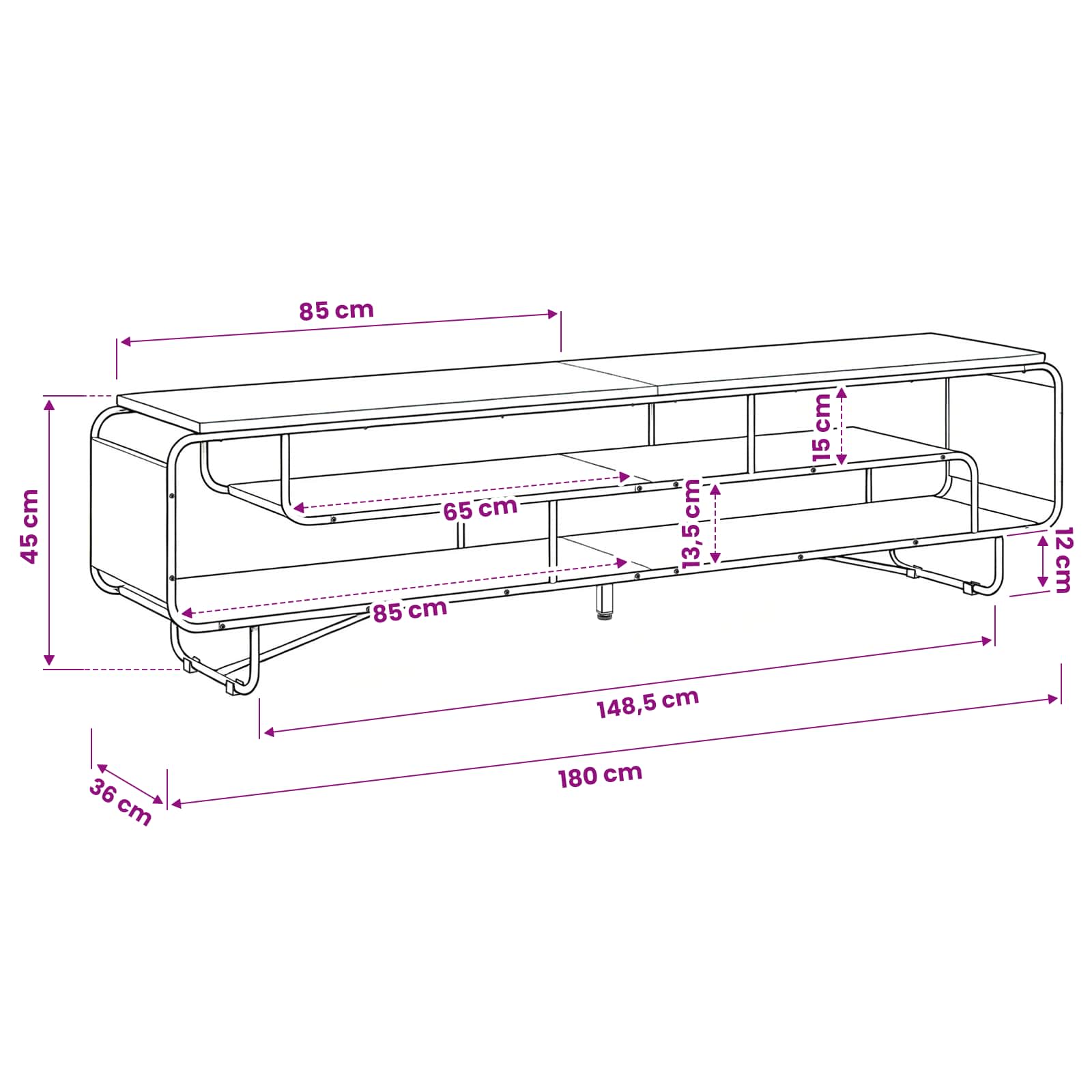 TV Stand 180 x 36 x 45 cm Black Oak Engineered Wood