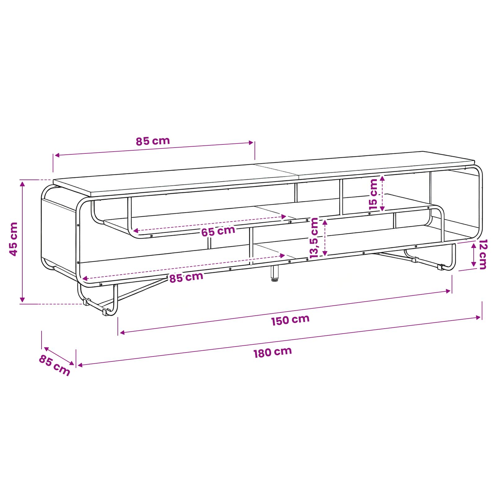 TV Stand 180 x 36 x 45 cm Black Oak Engineered Wood