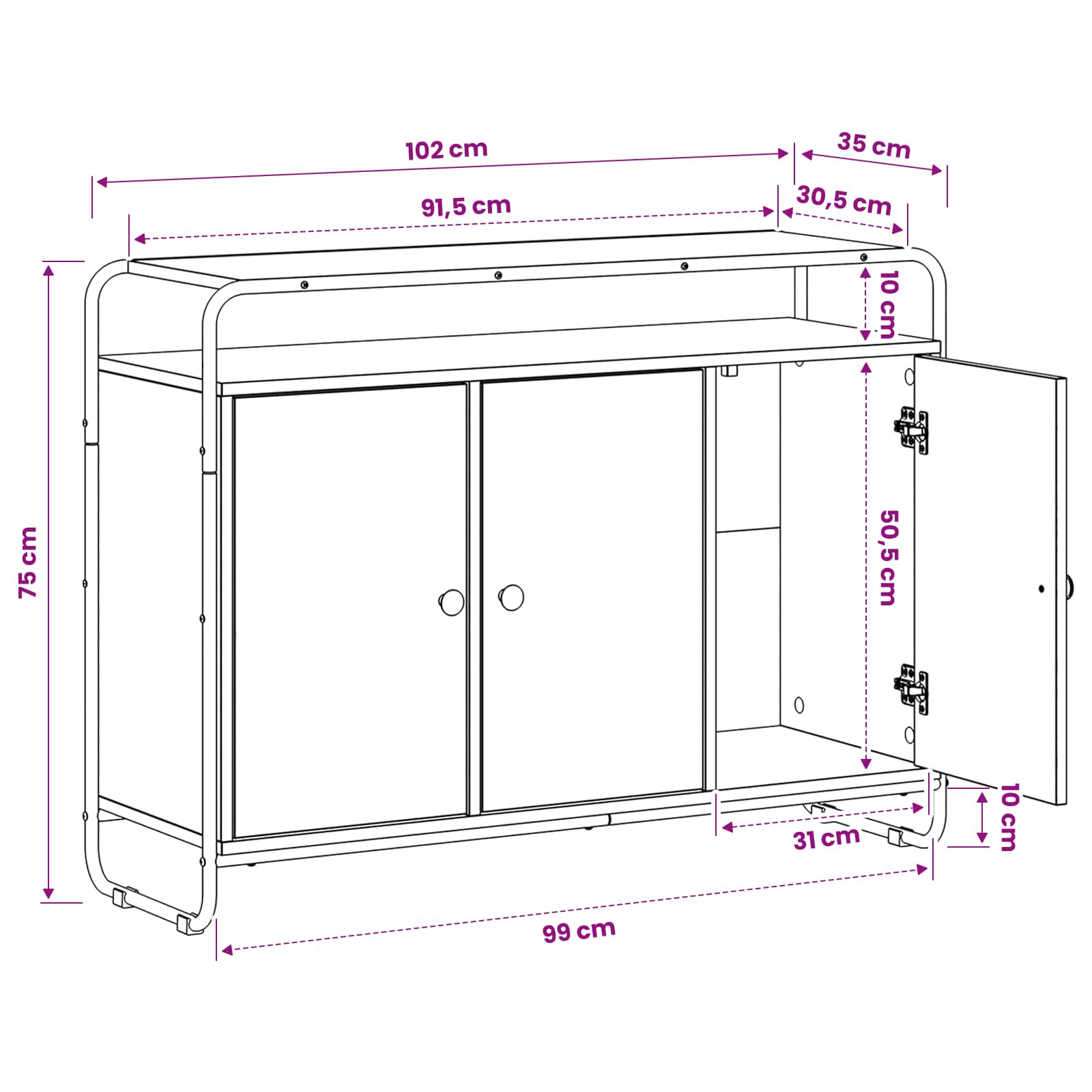 Sideboard Sonoma Oak 102 x 35 x 75 cm Engineered Wood