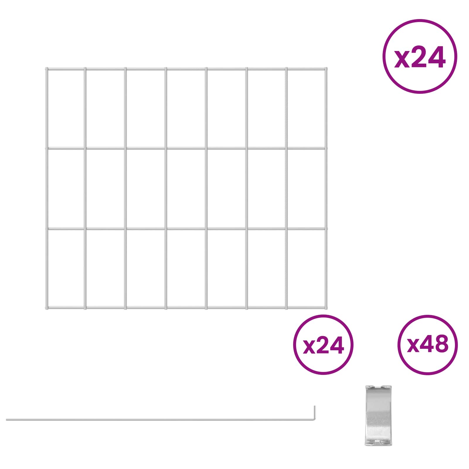 Garden Fence with Stakes 24 pcs 35 x 30 cm Mesh Silver