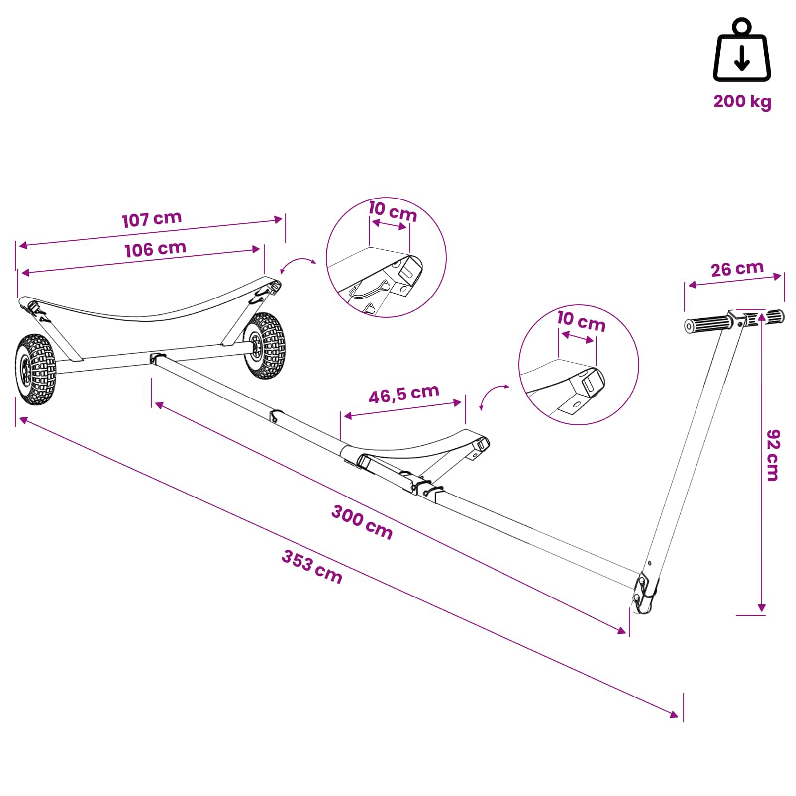 Adjustable Boat Trailer with Pneumatic Tires 200 kg Load Silver