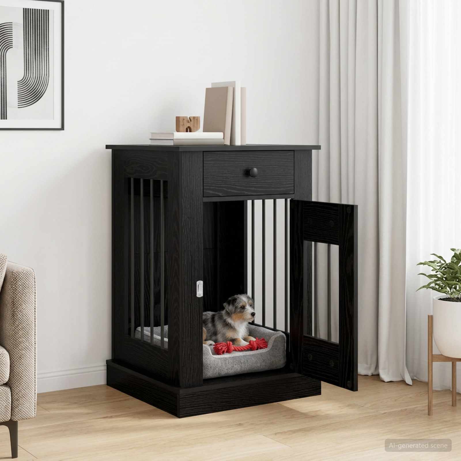 Dog crate furniture Black Oak 50 x 47.5 x 80 cm Engineered Wood