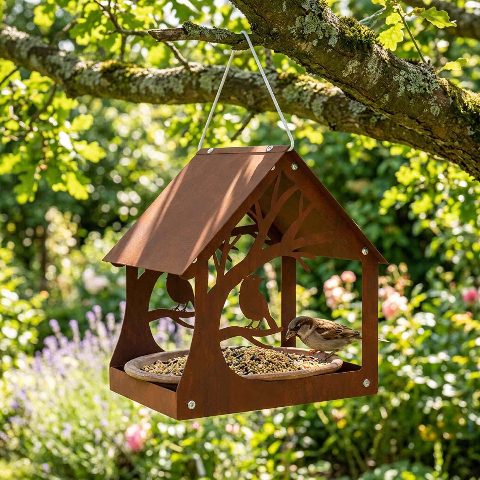 Hanging Bird Feeder Weathering Steel Rusty