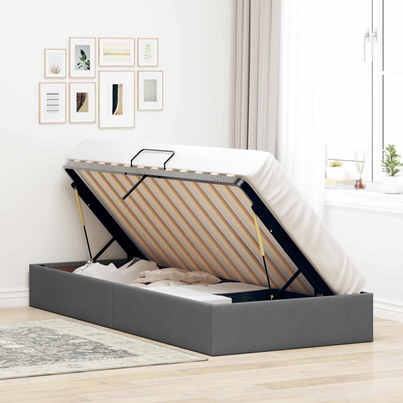 Ottoman Bed Frame with Storage Dark Grey 90 x 190 cm Fabric