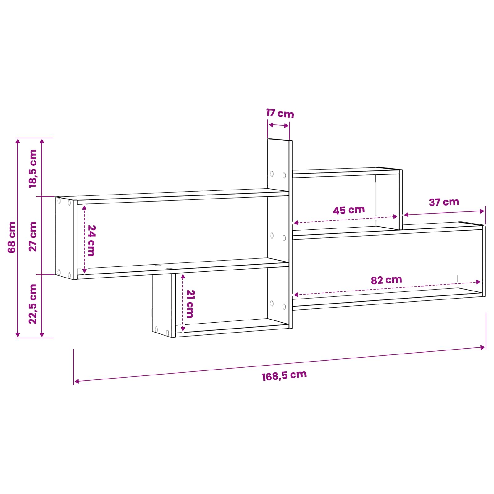 Wall Shelf White 168.5 x 17 x 68 cm Engineered Wood