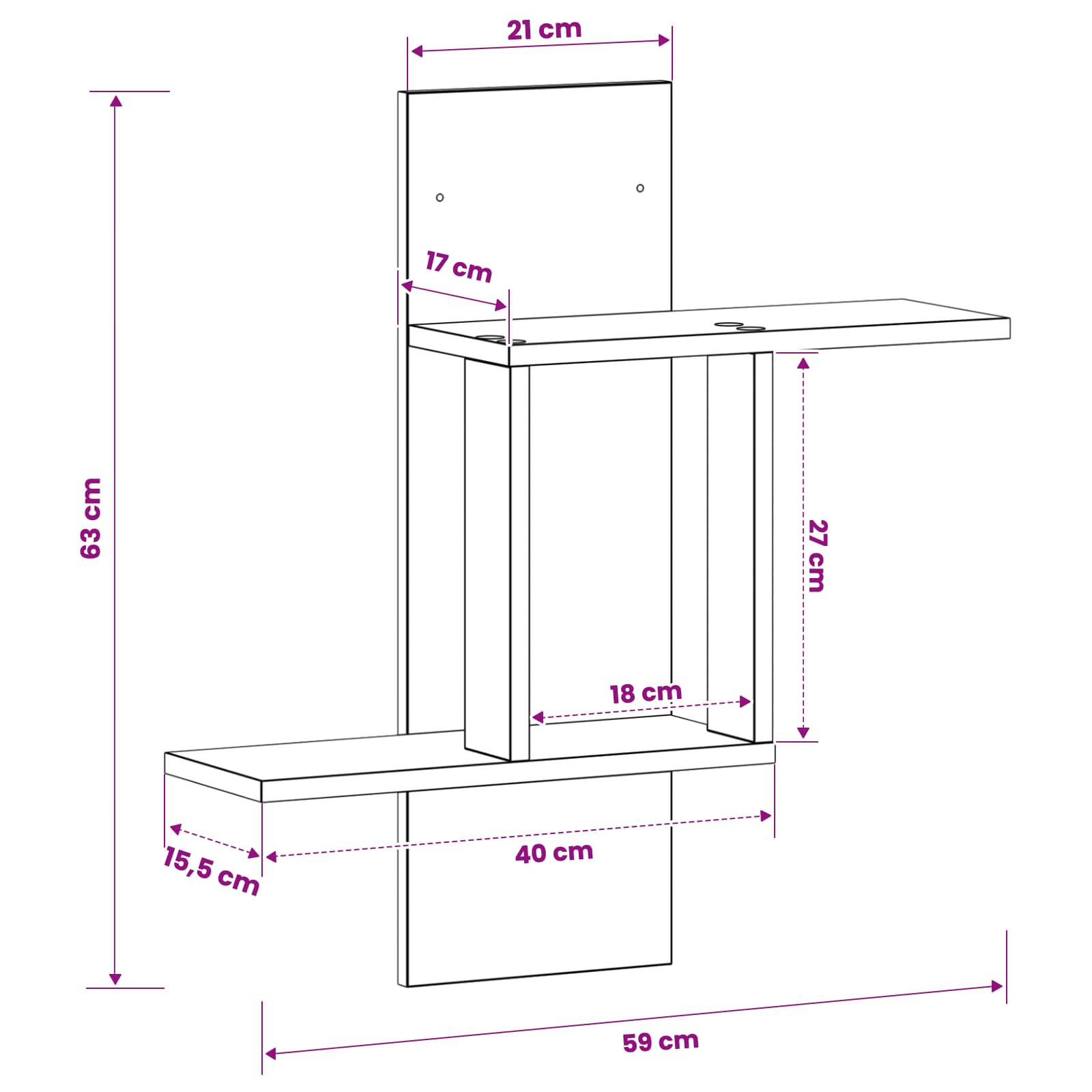 Wall Shelf White 59 x 17 x 63 cm Engineered Wood