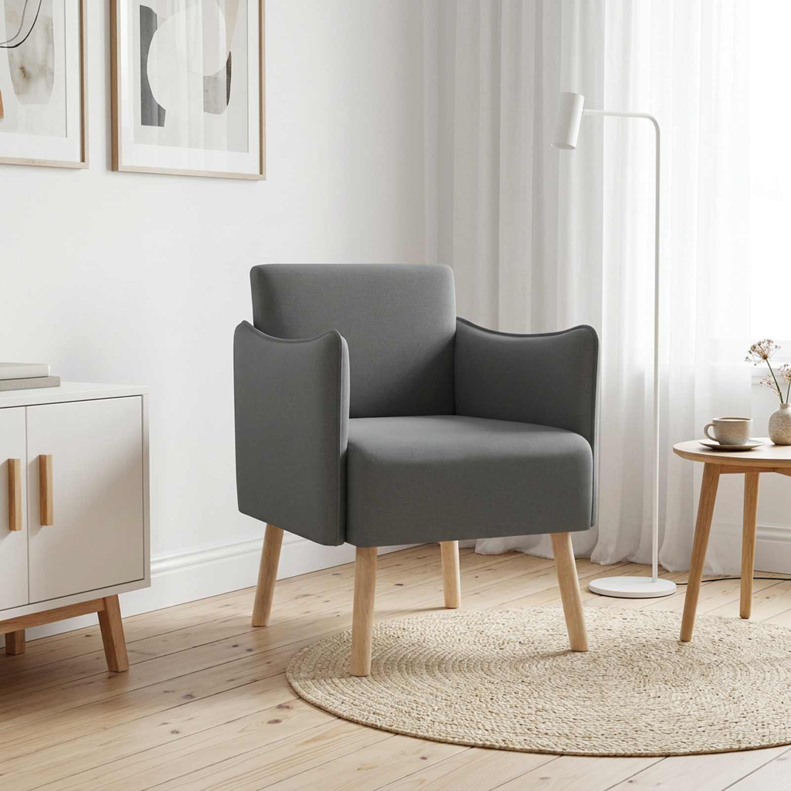Accent Chair Dark Grey Fabric