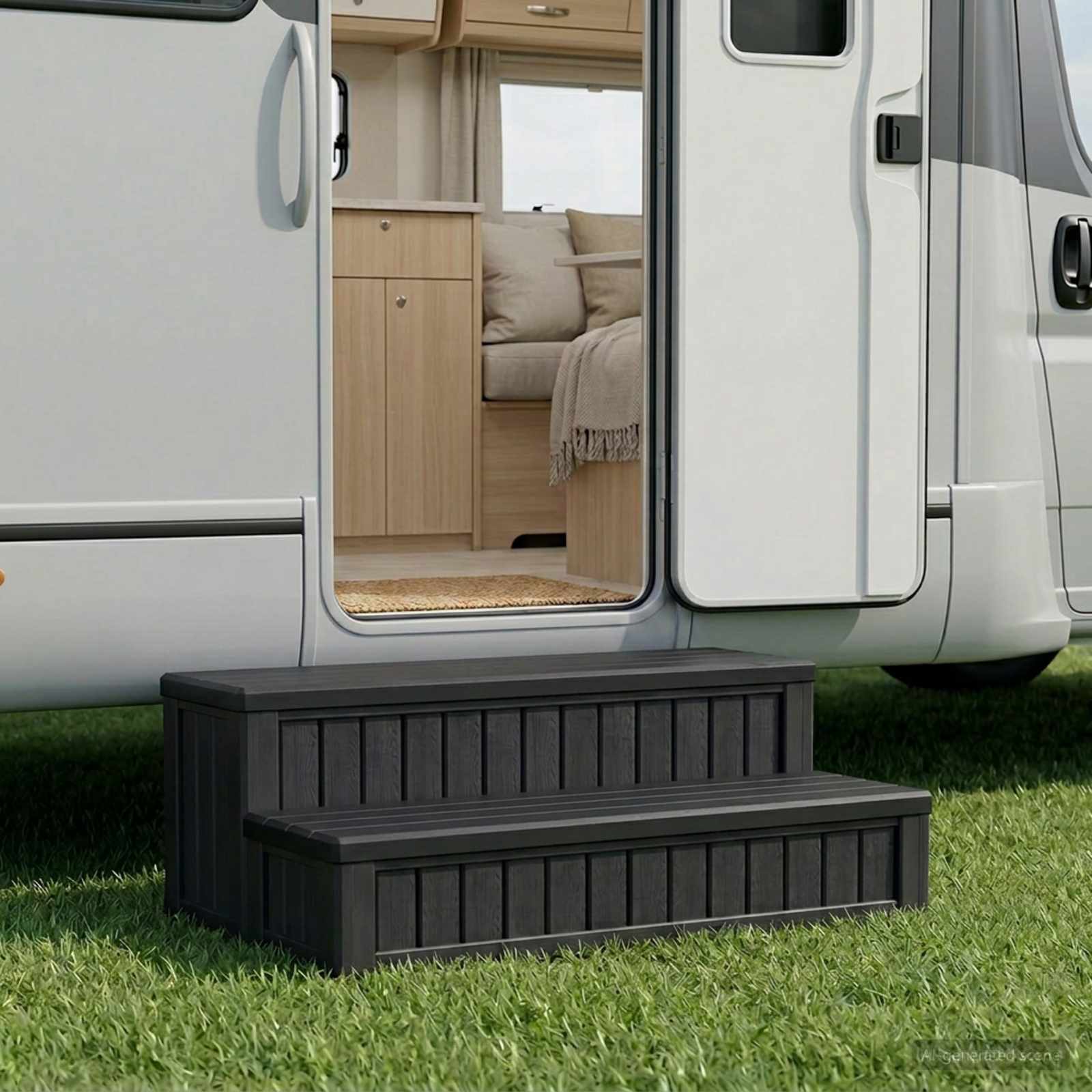 Hot Tub Step with Storage 2-Step Black 93 x 57 x 35 cm PP
