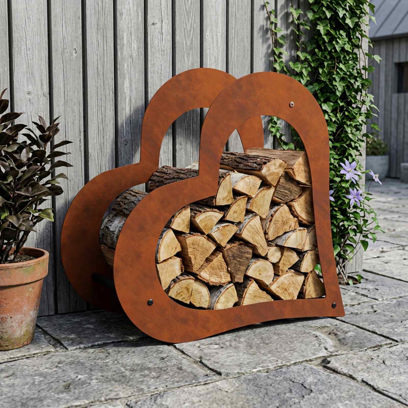 Log Holder 41 x 40 x 20 cm Weathering Steel Rusty