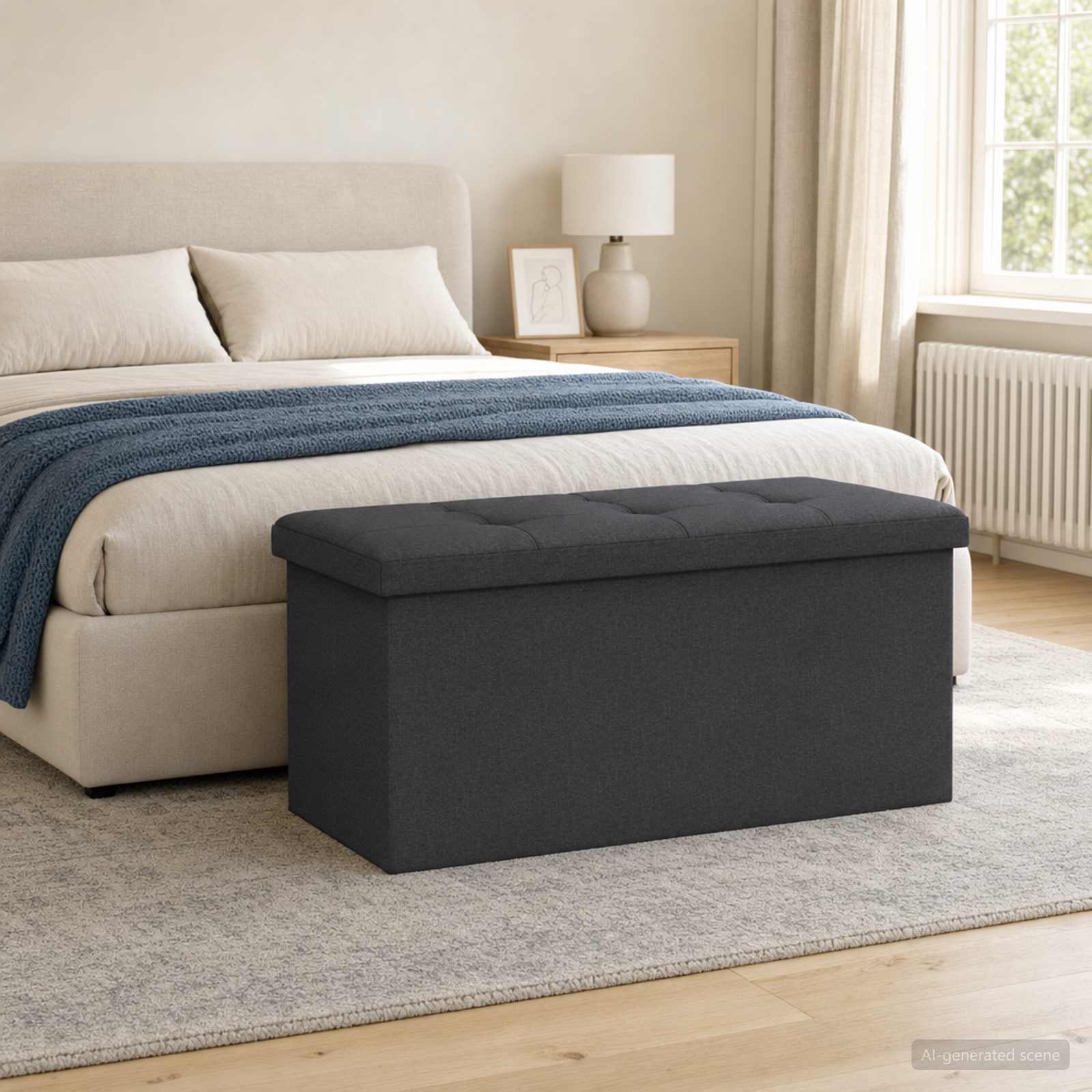 Foldable Storage Bench Dark Grey 180 kg 80 L 77 x 38 x 38 cm
