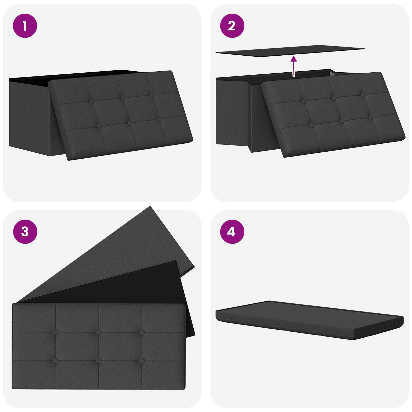 Foldable Storage Bench Dark Grey 180 kg 80 L 77 x 38 x 38 cm
