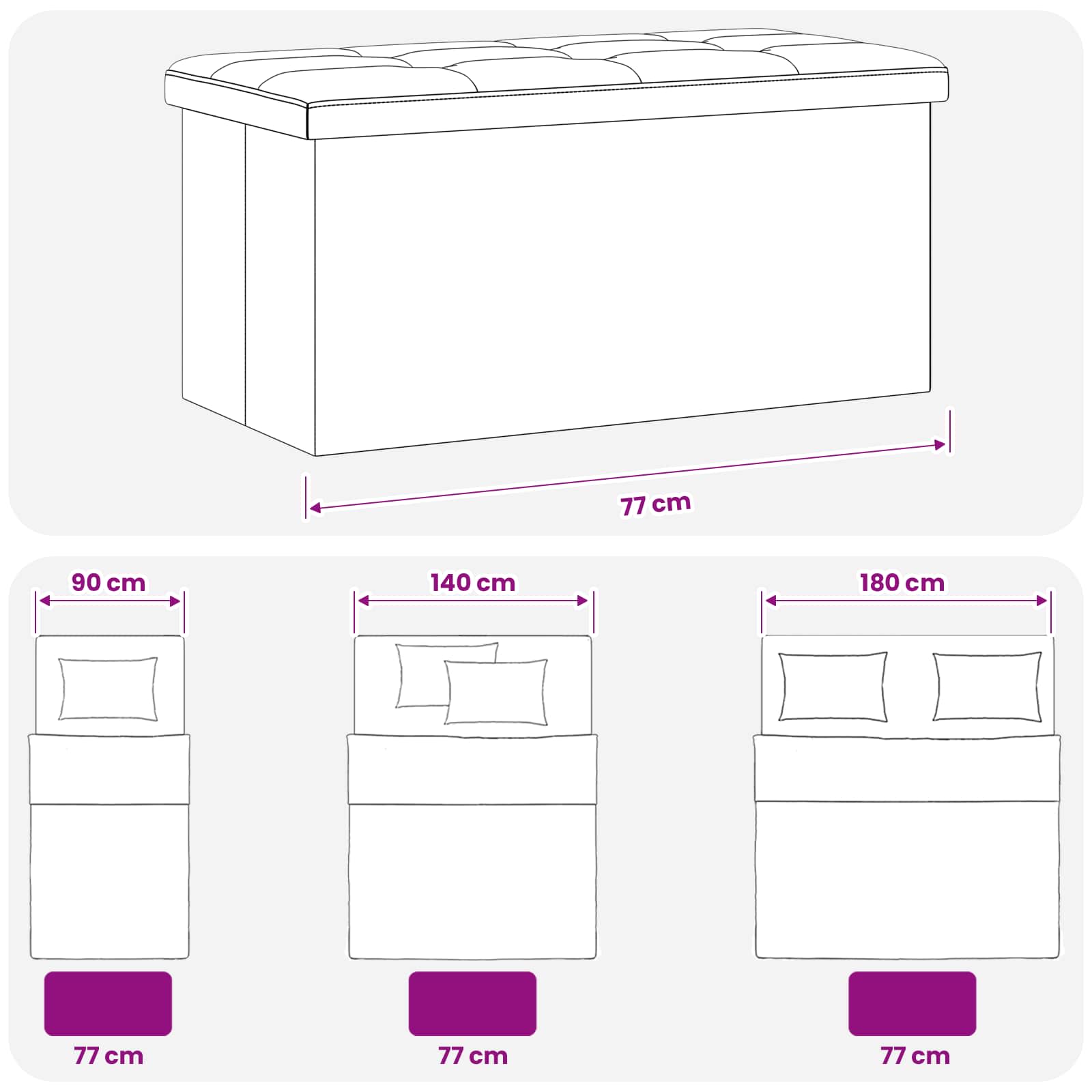 Foldable Storage Bench Dark Grey 180 kg 80 L 77 x 38 x 38 cm