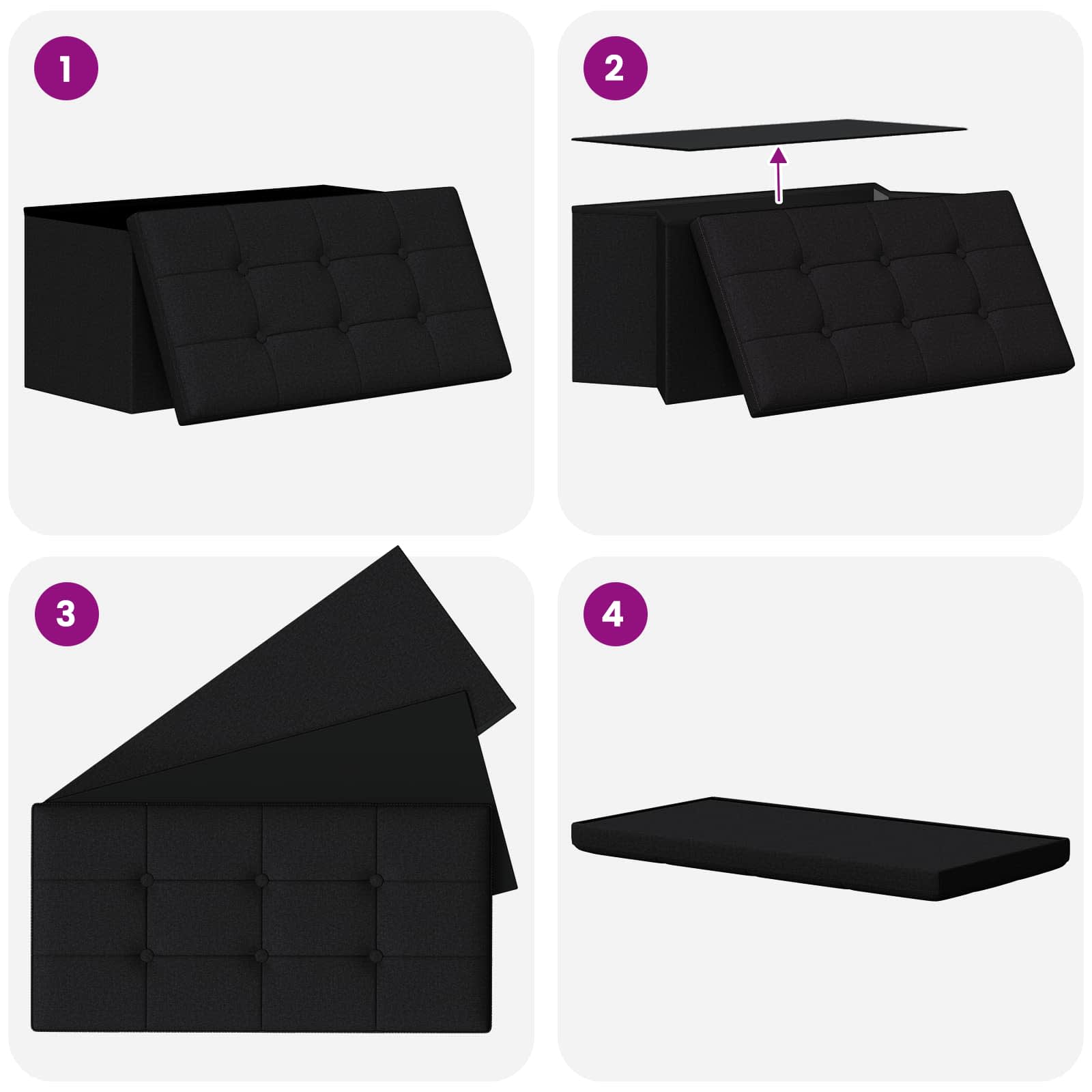 Foldable Storage Bench Black 180 kg 80 L 77 x 38 x 38 cm Linen
