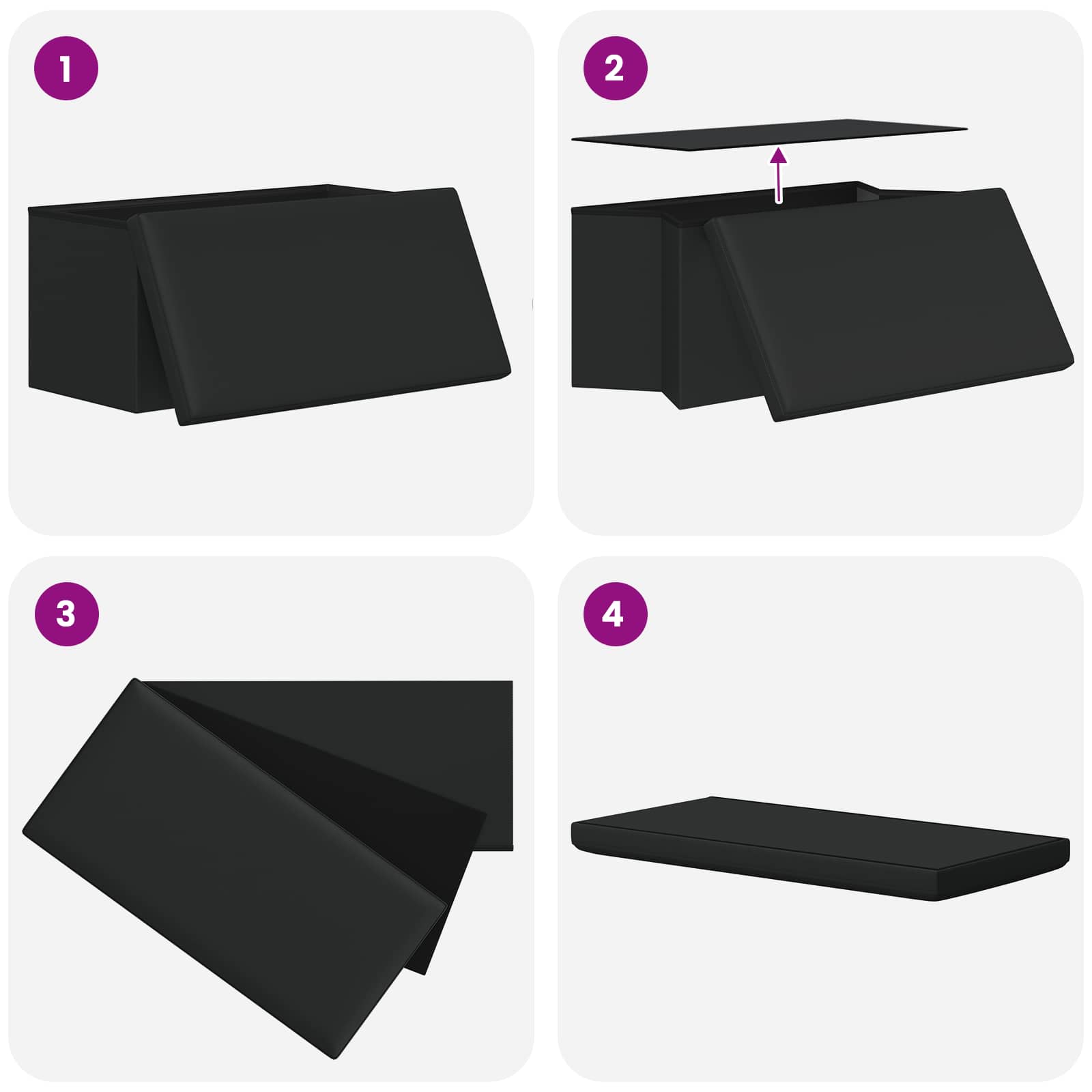 Foldable Storage Bench Black 180 kg 80 L 77 x 38 x 38 cm PVC