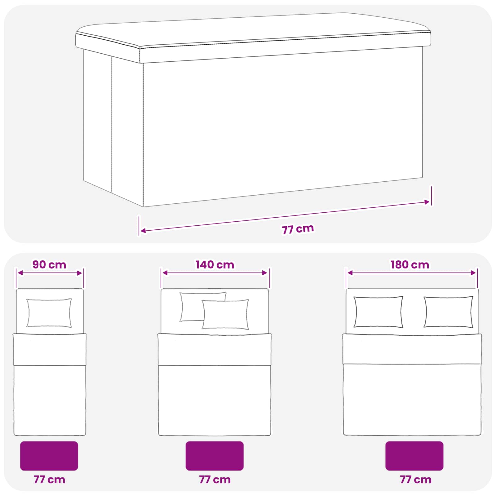 Foldable Storage Bench Black 180 kg 80 L 77 x 38 x 38 cm PVC