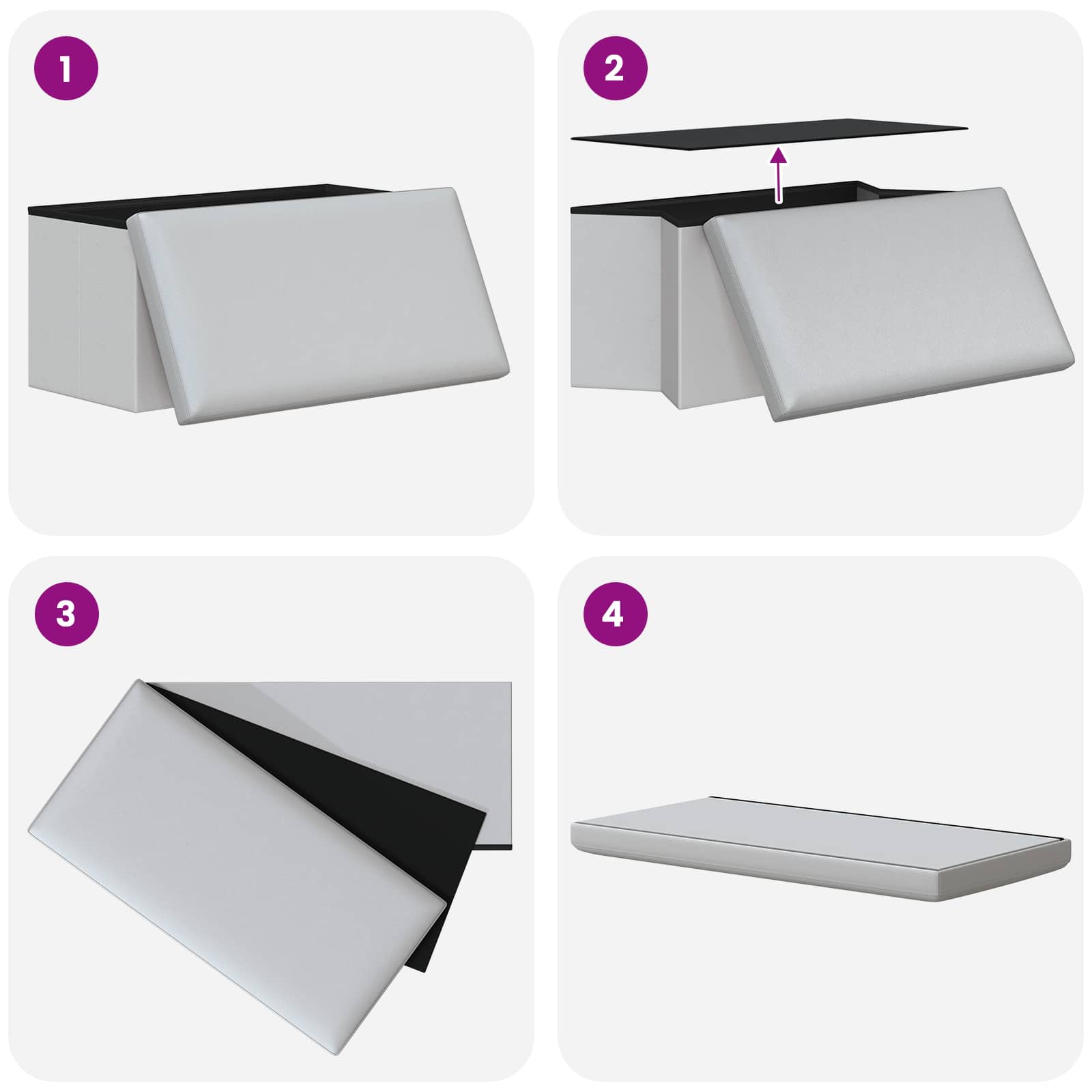 Foldable Storage Bench White 180 kg 80 L 77 x 38 x 38 cm PVC