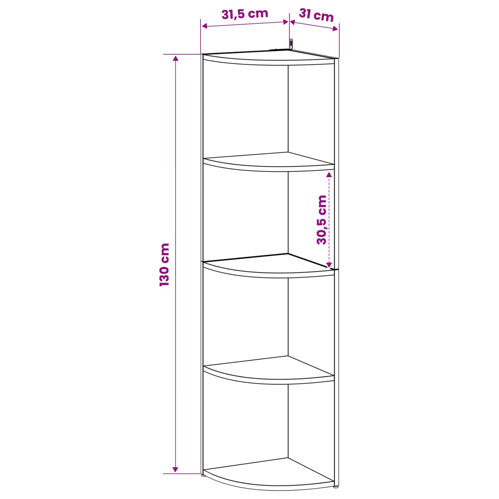 Corner Shelf 4-Tier 31.5 x 31 x 130 cm Engineered Wood White