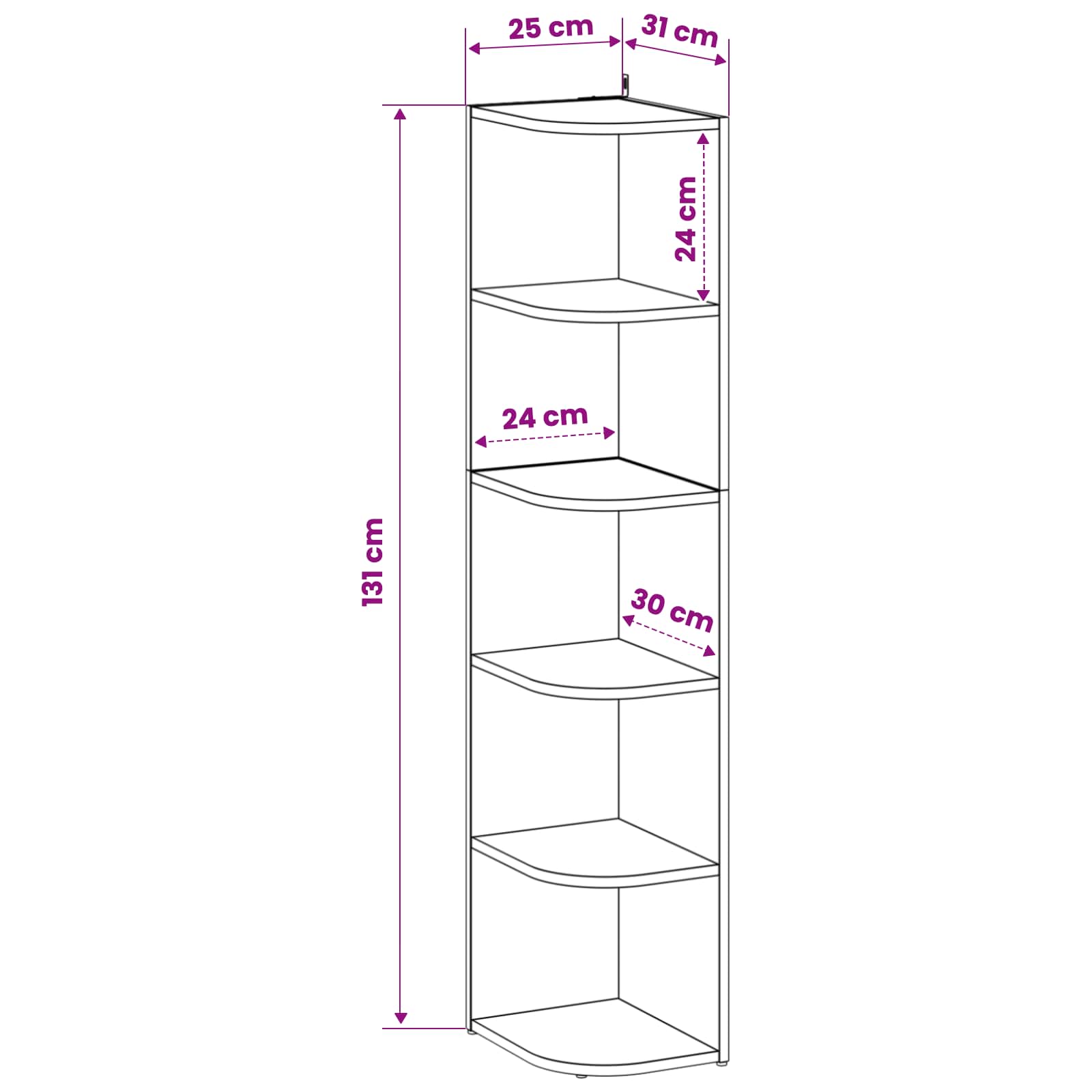 Corner Shelf 5-Tier 25 x 31 x 131 cm Engineered Wood White
