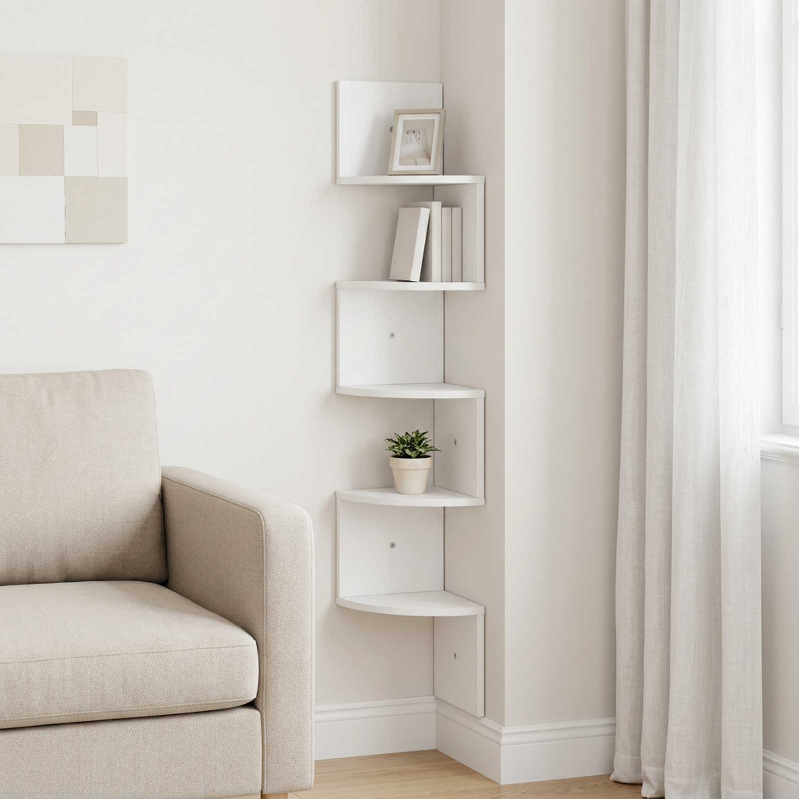 Wall Mounted Corner Shelf White 23.5 x 23.5 x 126 cm