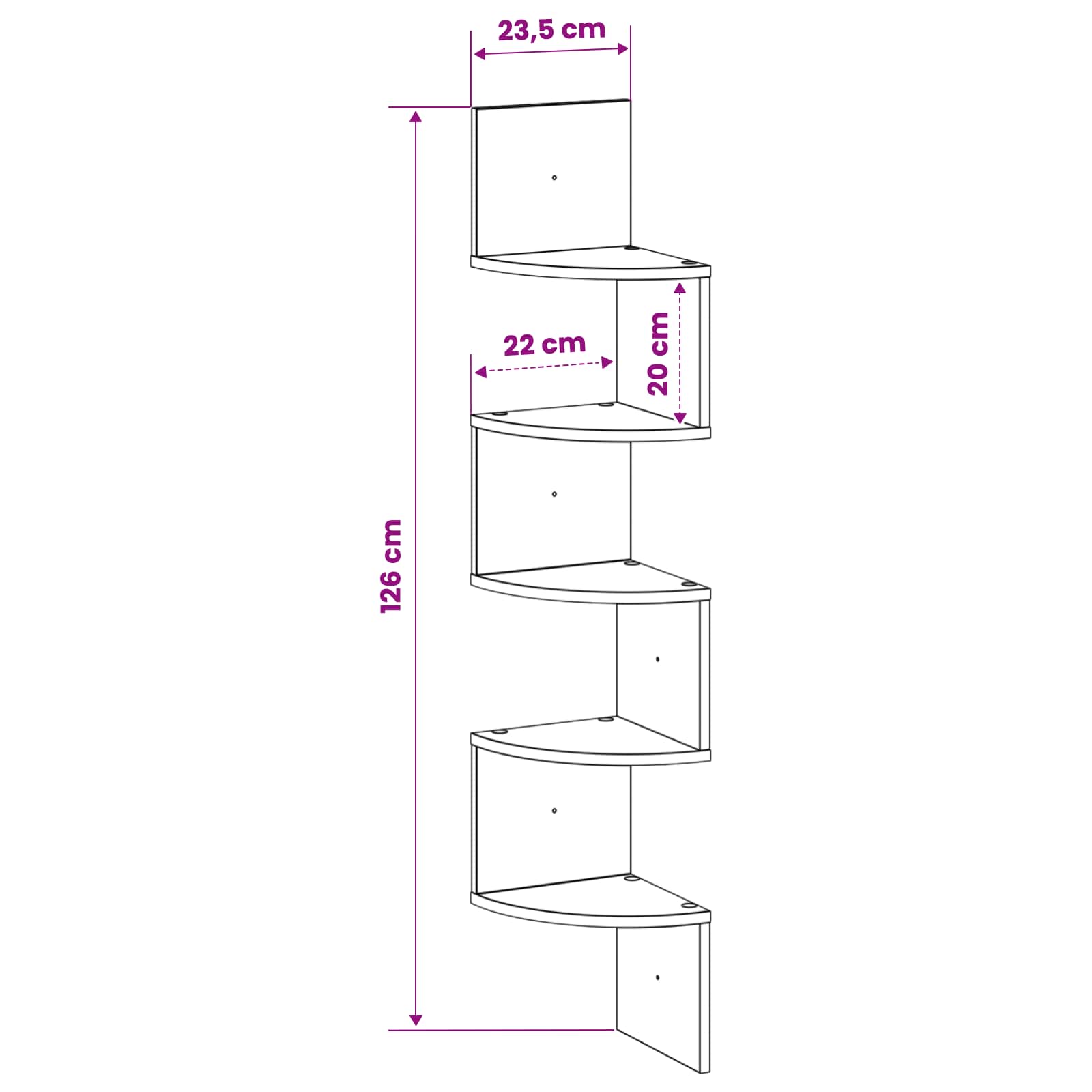 Wall Mounted Corner Shelf White 23.5 x 23.5 x 126 cm
