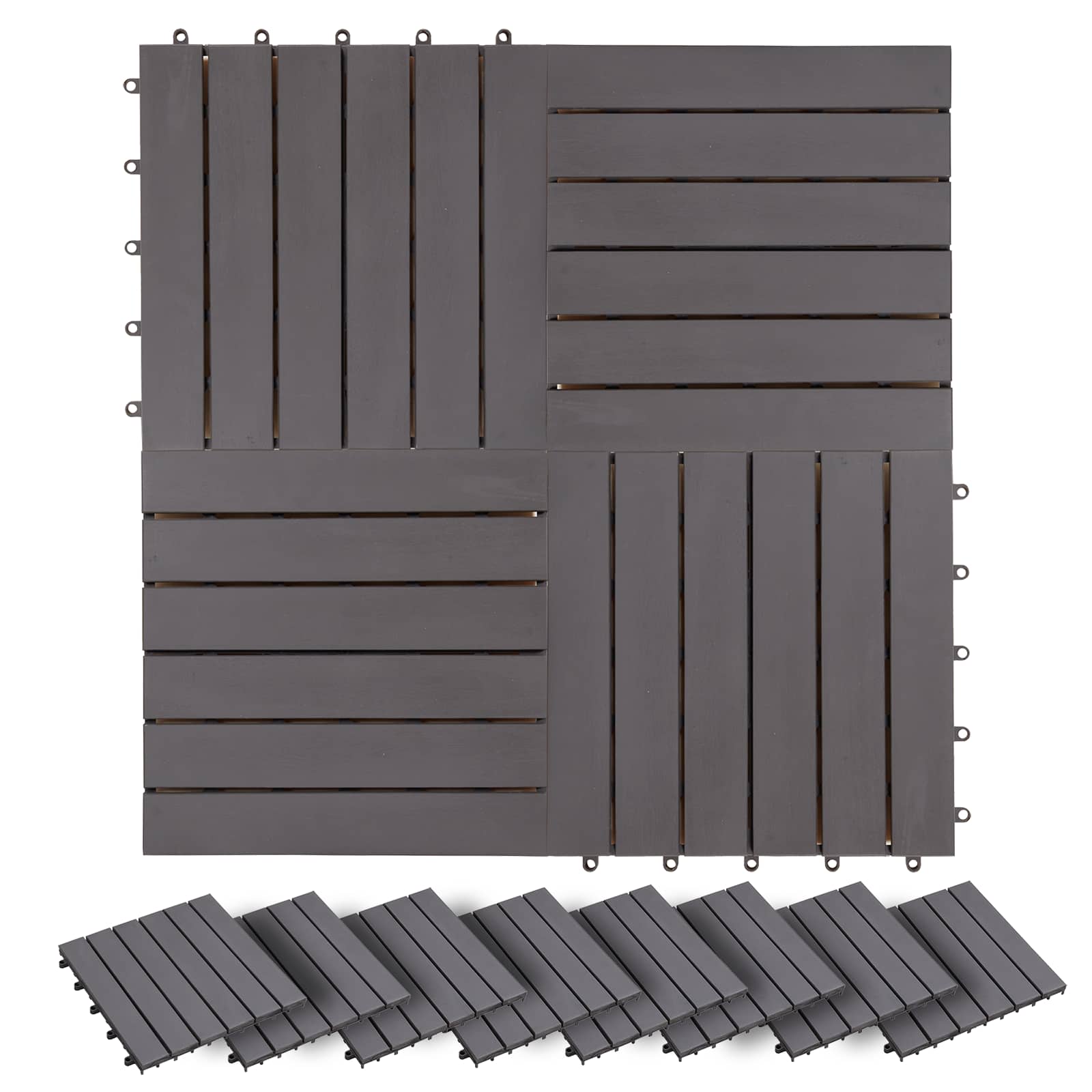 Decking Tile 30 pcs Grey 30 x 30 cm Acacia Hardwood