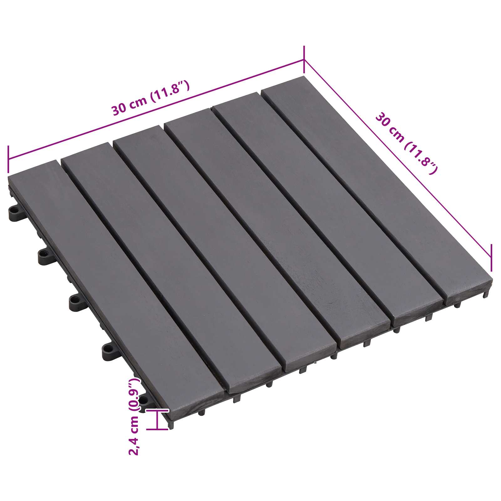 Decking Tile 30 pcs Grey 30 x 30 cm Acacia Hardwood