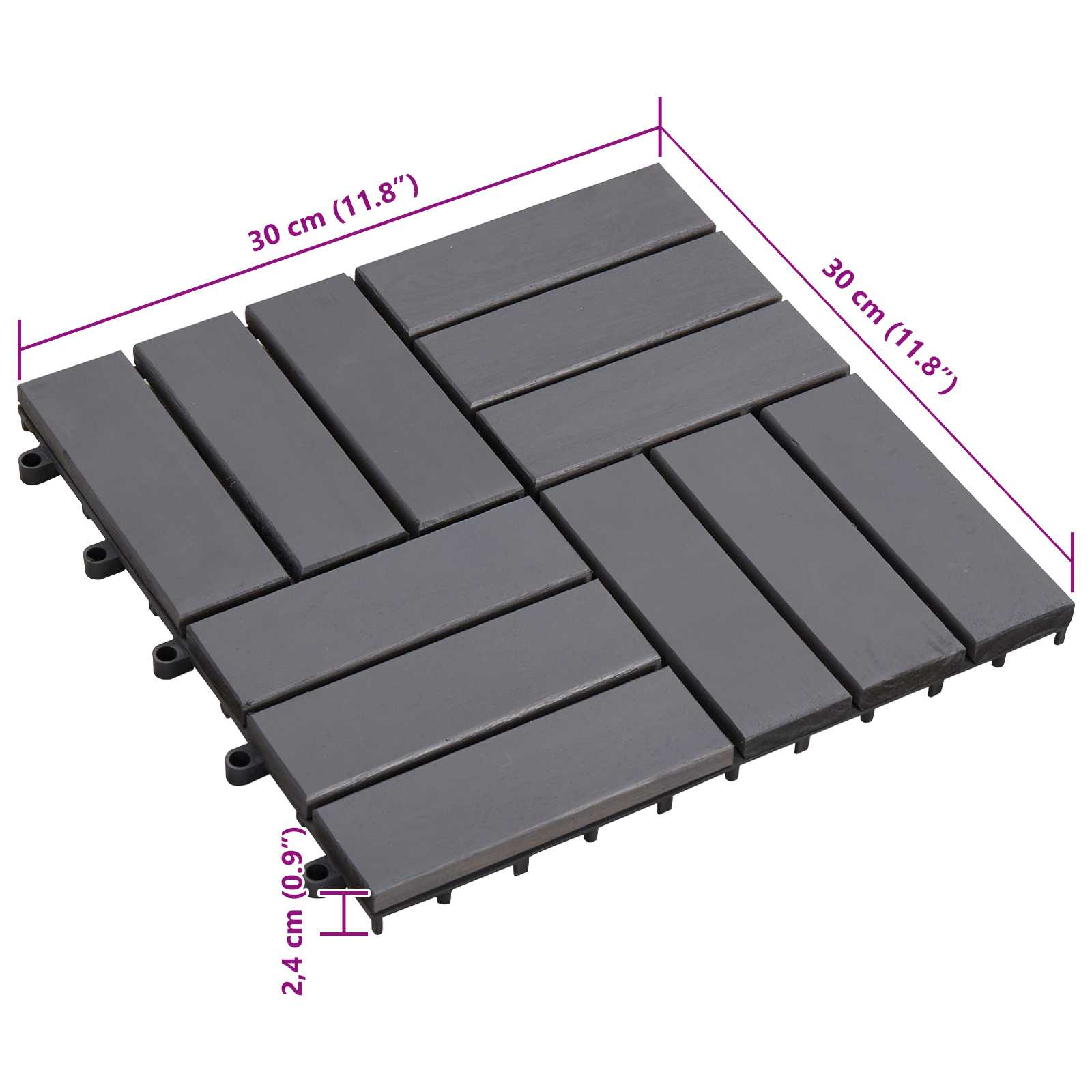 Decking Tile 30 pcs Grey 30 x 30 cm Acacia Hardwood