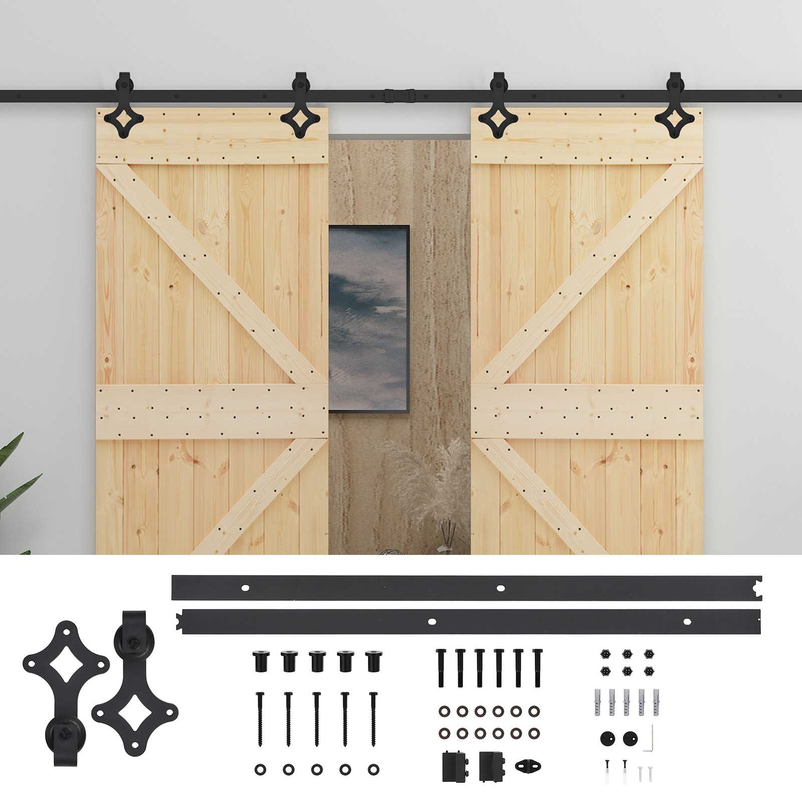 Sliding Door 2 pcs Natural and Black Solid Pine Wood