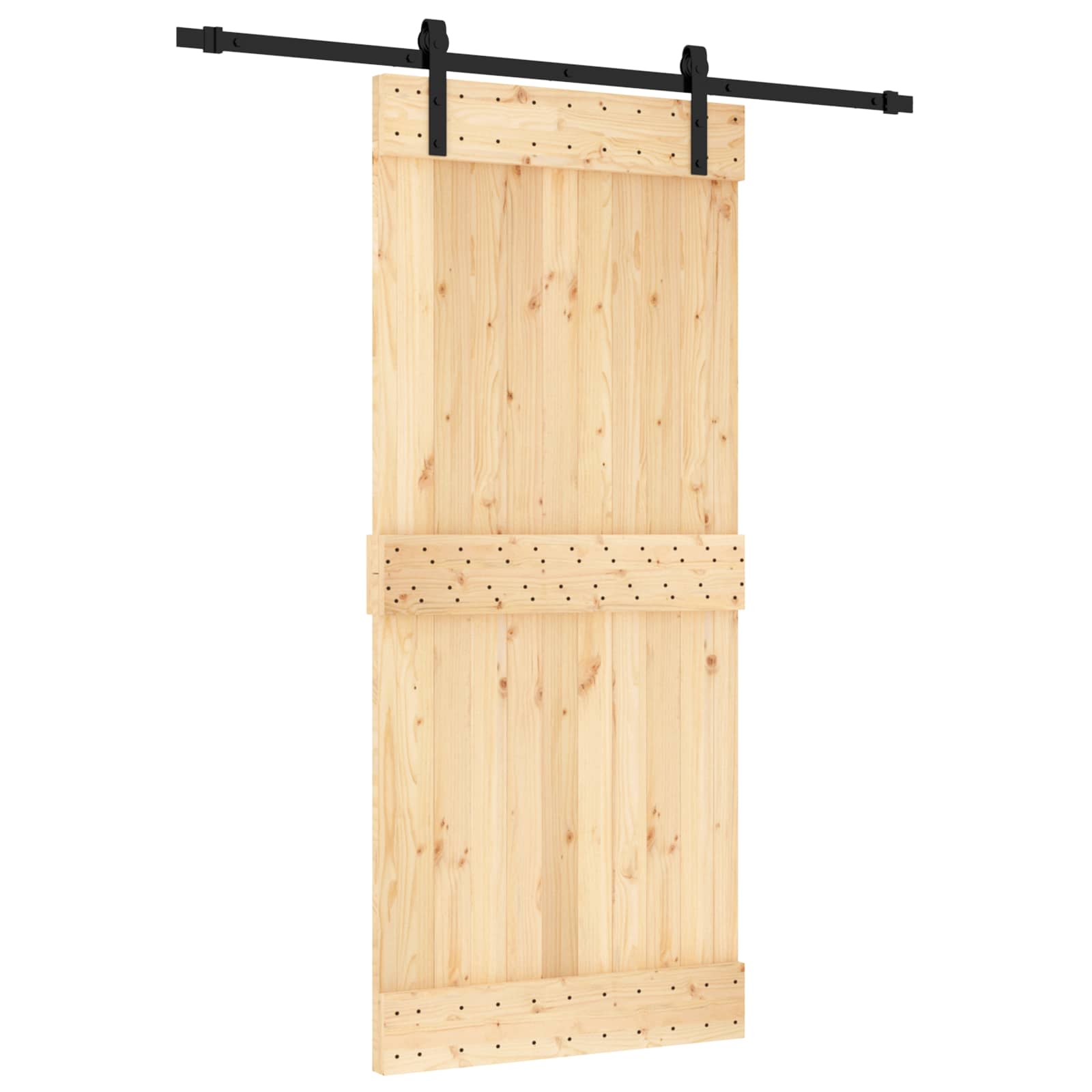 Sliding Door Natural and Black 90 x 210 cm Solid Pine Wood