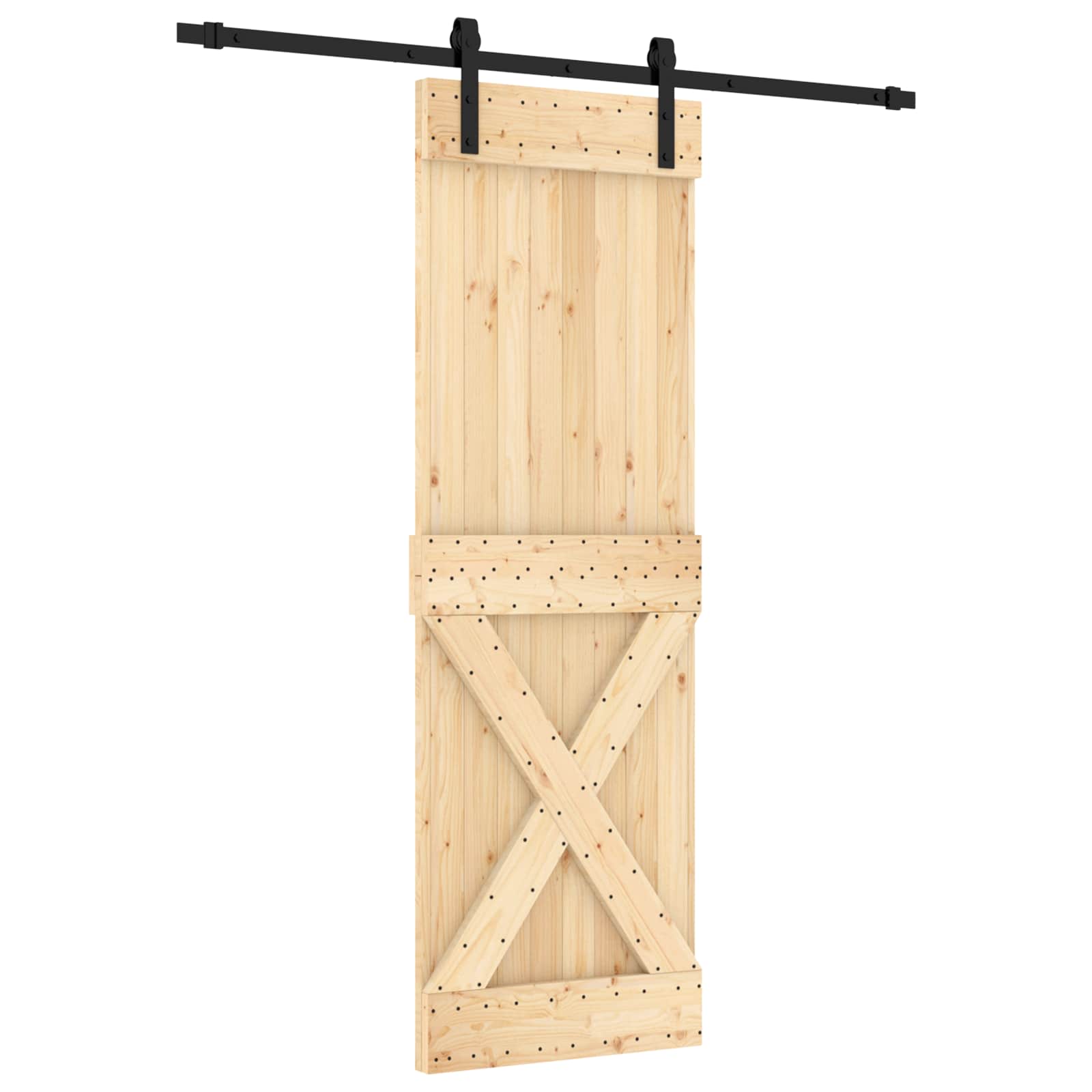 Sliding Door Natural and Black 70 x 210 cm Solid Pine Wood