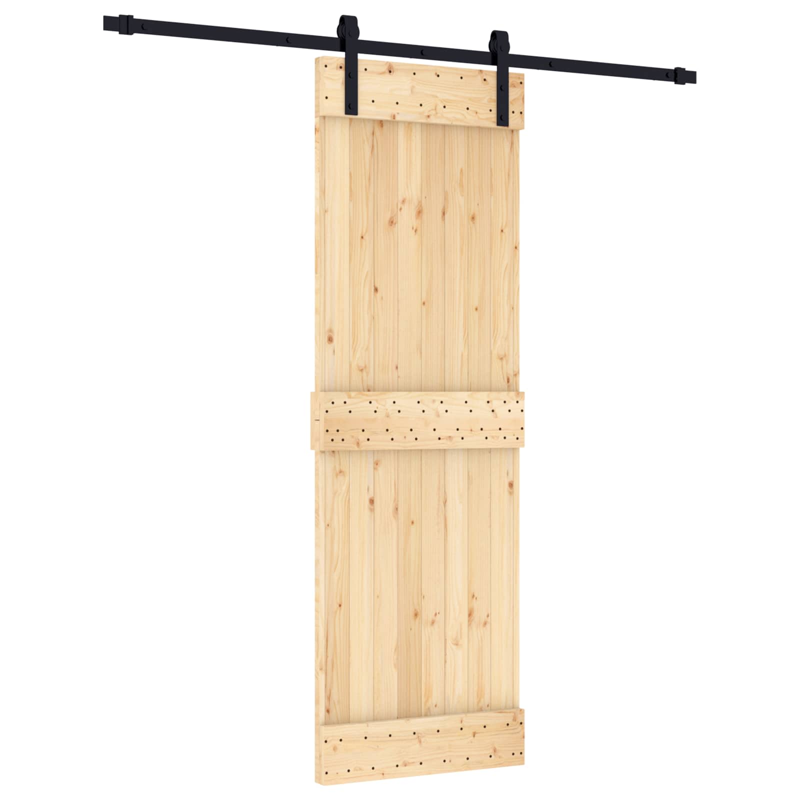 Sliding Door Natural and Black 70 x 210 cm Solid Pine Wood