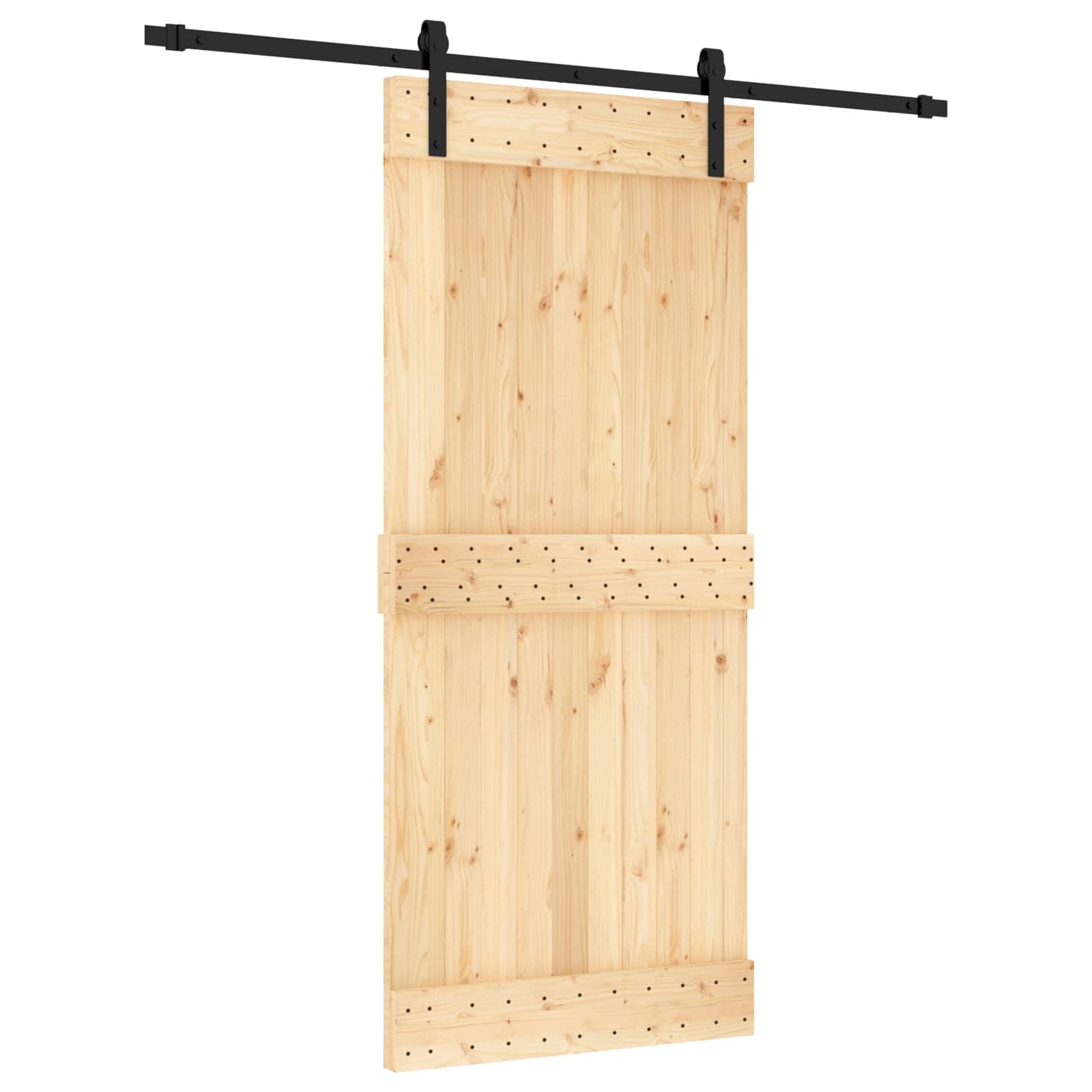 Sliding Door Natural and Black 90 x 210 cm Solid Pine Wood