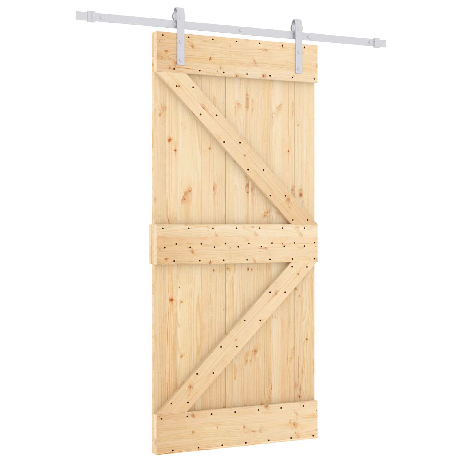 Sliding Door Natural and White 90 x 210 cm Solid Pine Wood